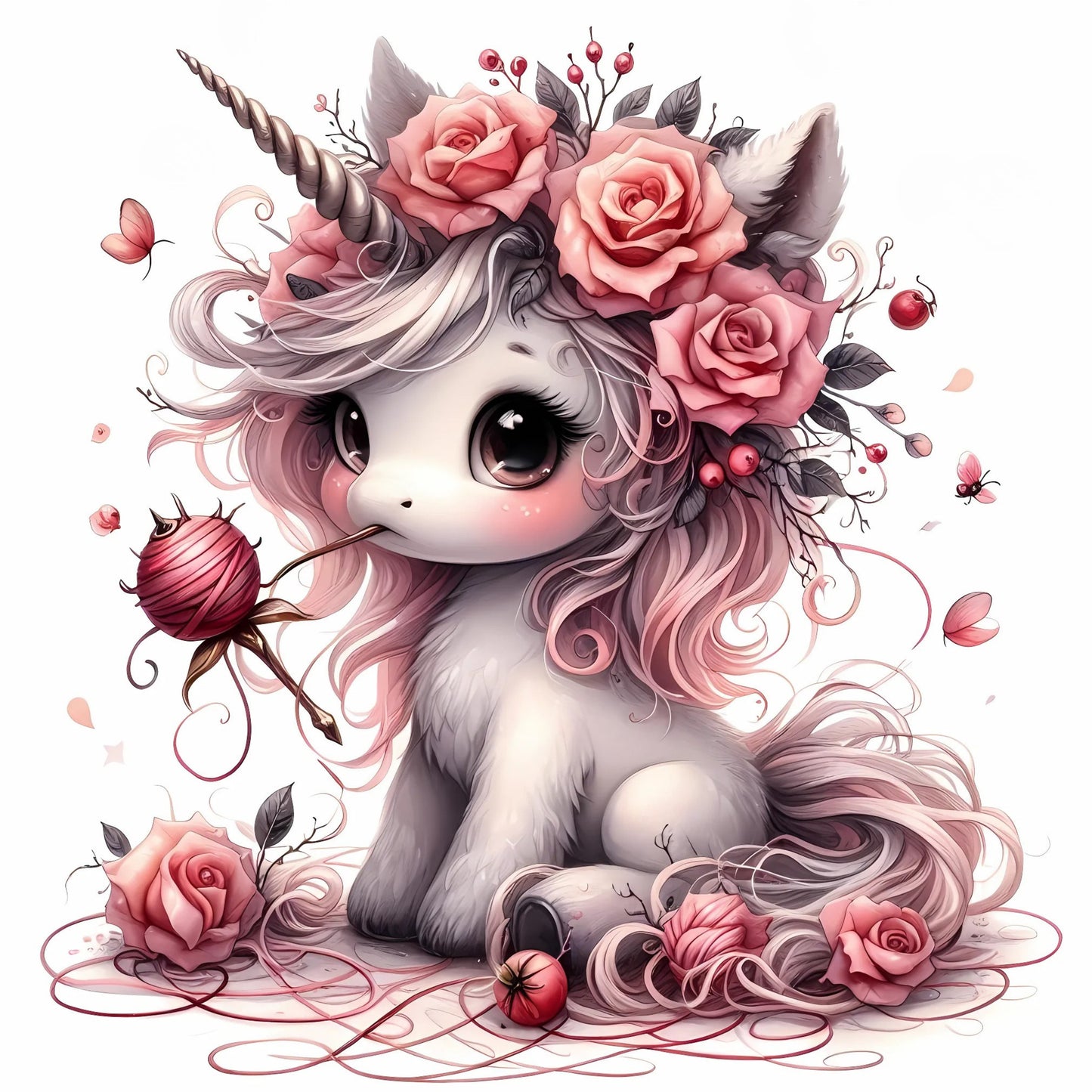 Auktion - Bügelbild - Nähendes Einhorn 1 - 20cm