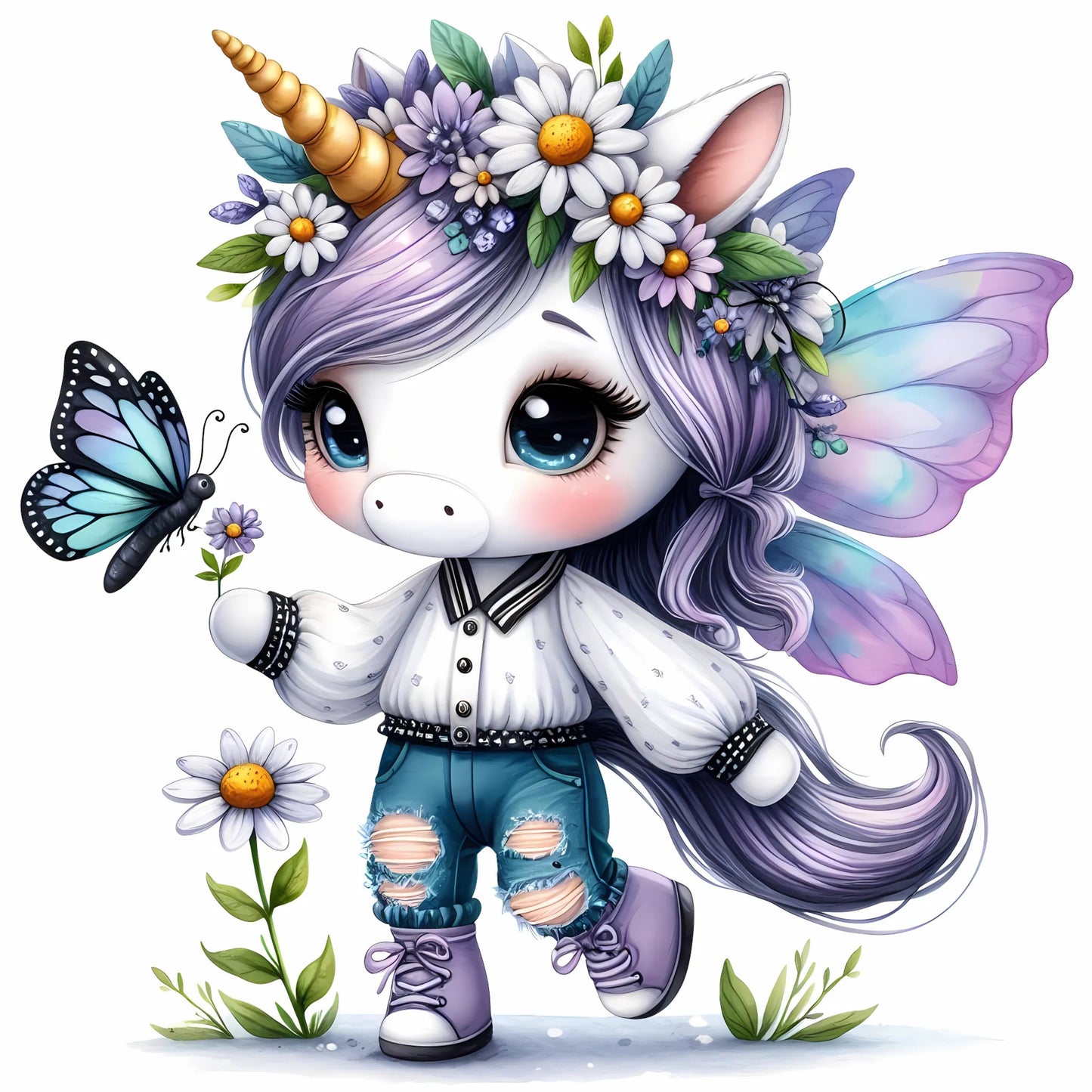 Auktion - Bügelbild - Einhorn Schmetterling 23 - 15cm