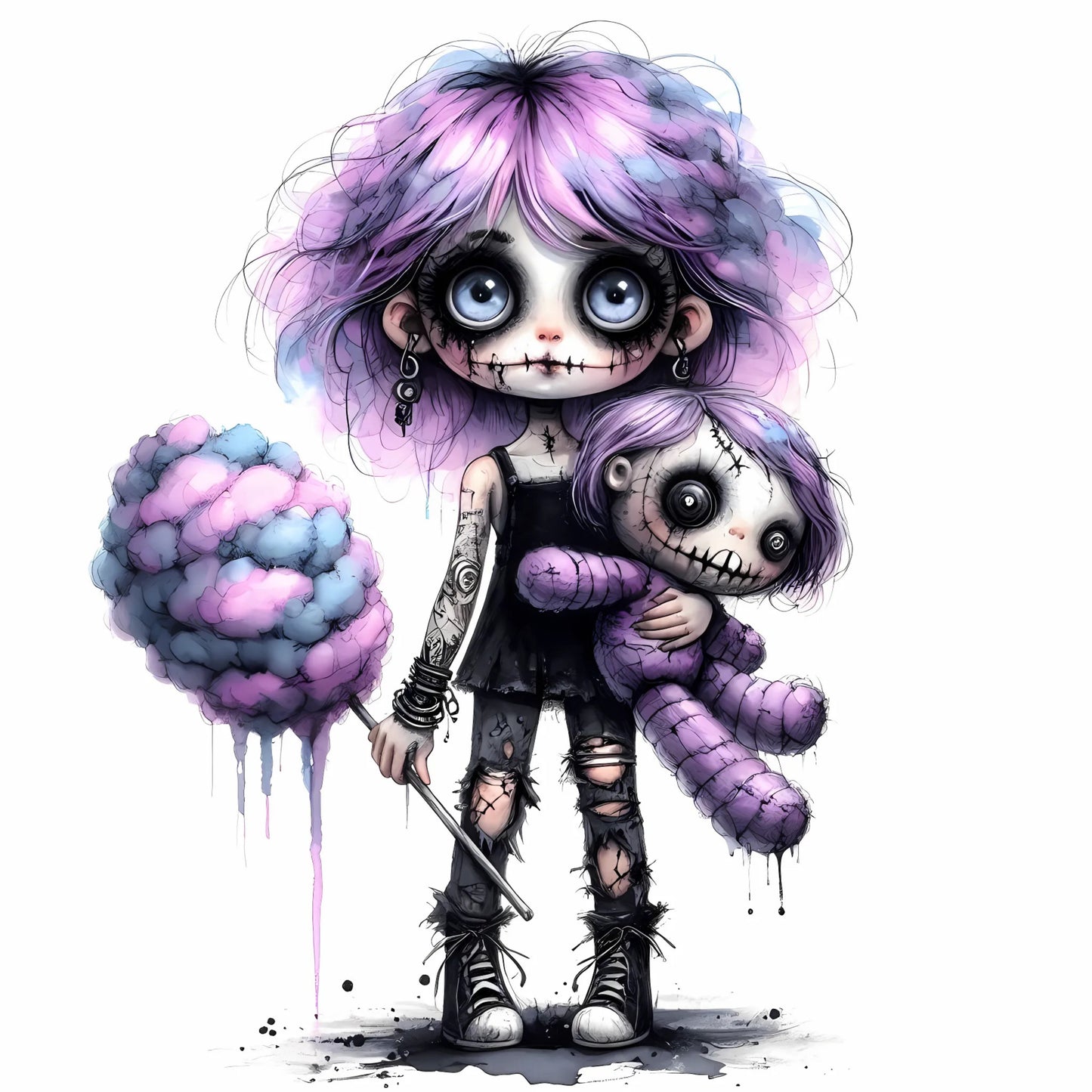 Auktion - Bügelbild - Zombie Mädchen Lila 3 - 20cm
