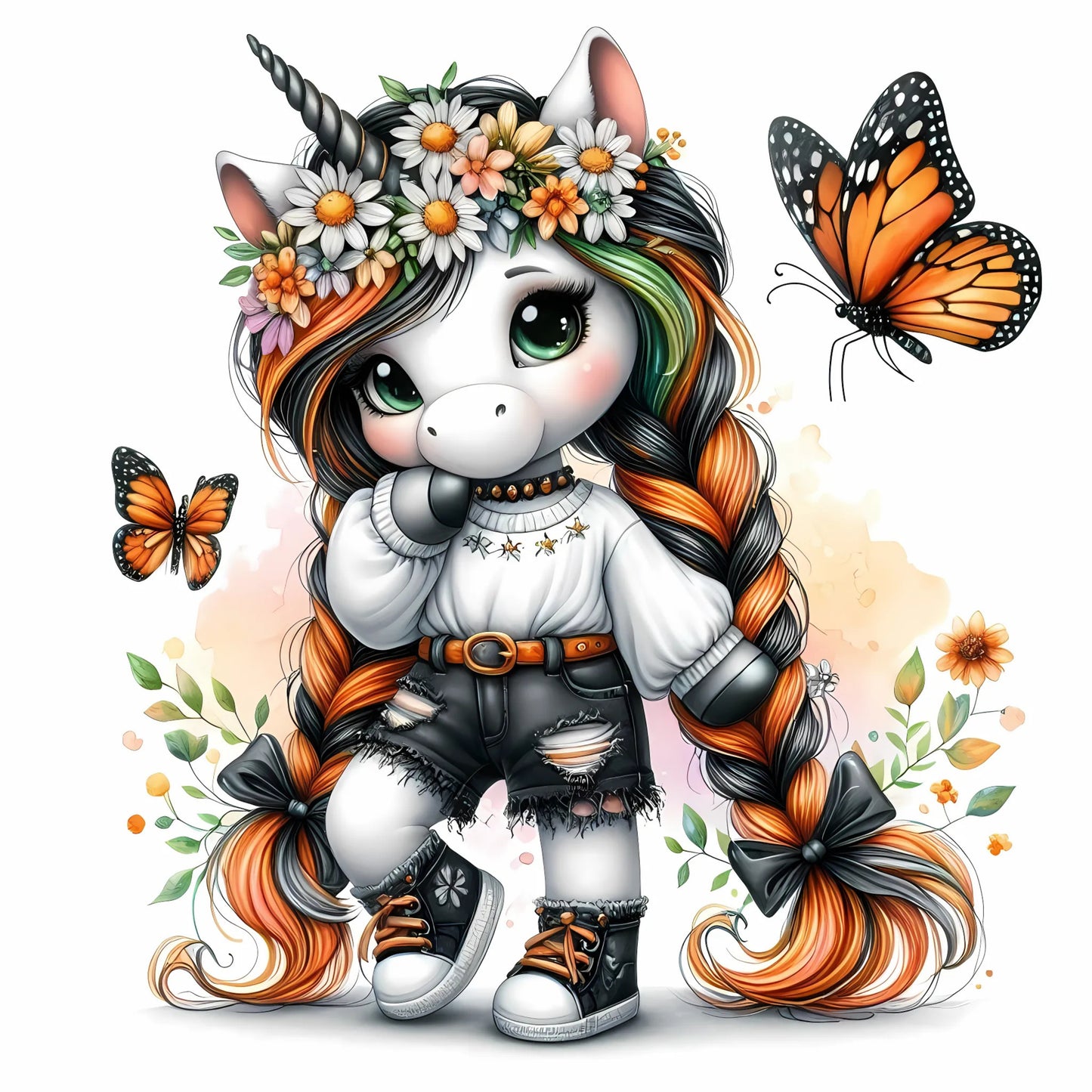 Auktion - Bügelbild - Einhorn Schmetterling 14 - 15cm