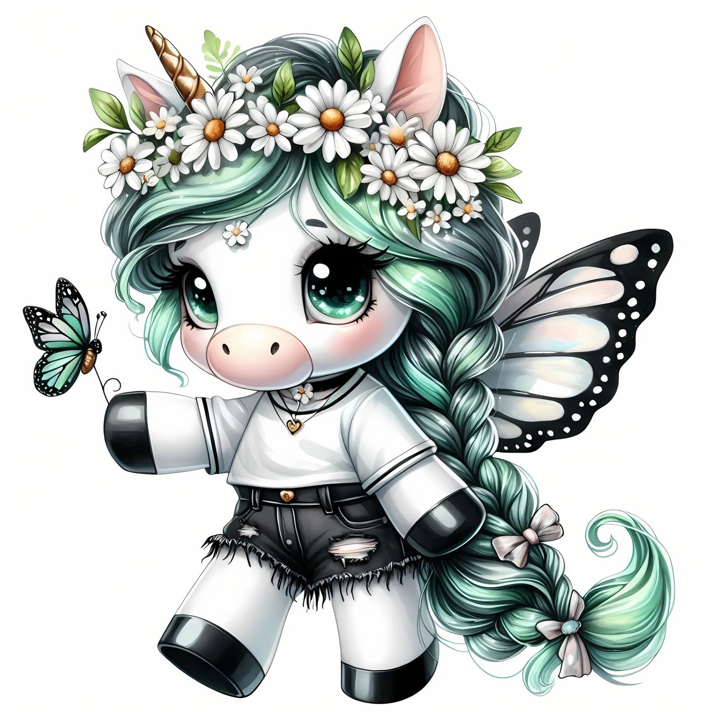 Auktion - Bügelbild - Einhorn Schmetterling 41 - 15cm