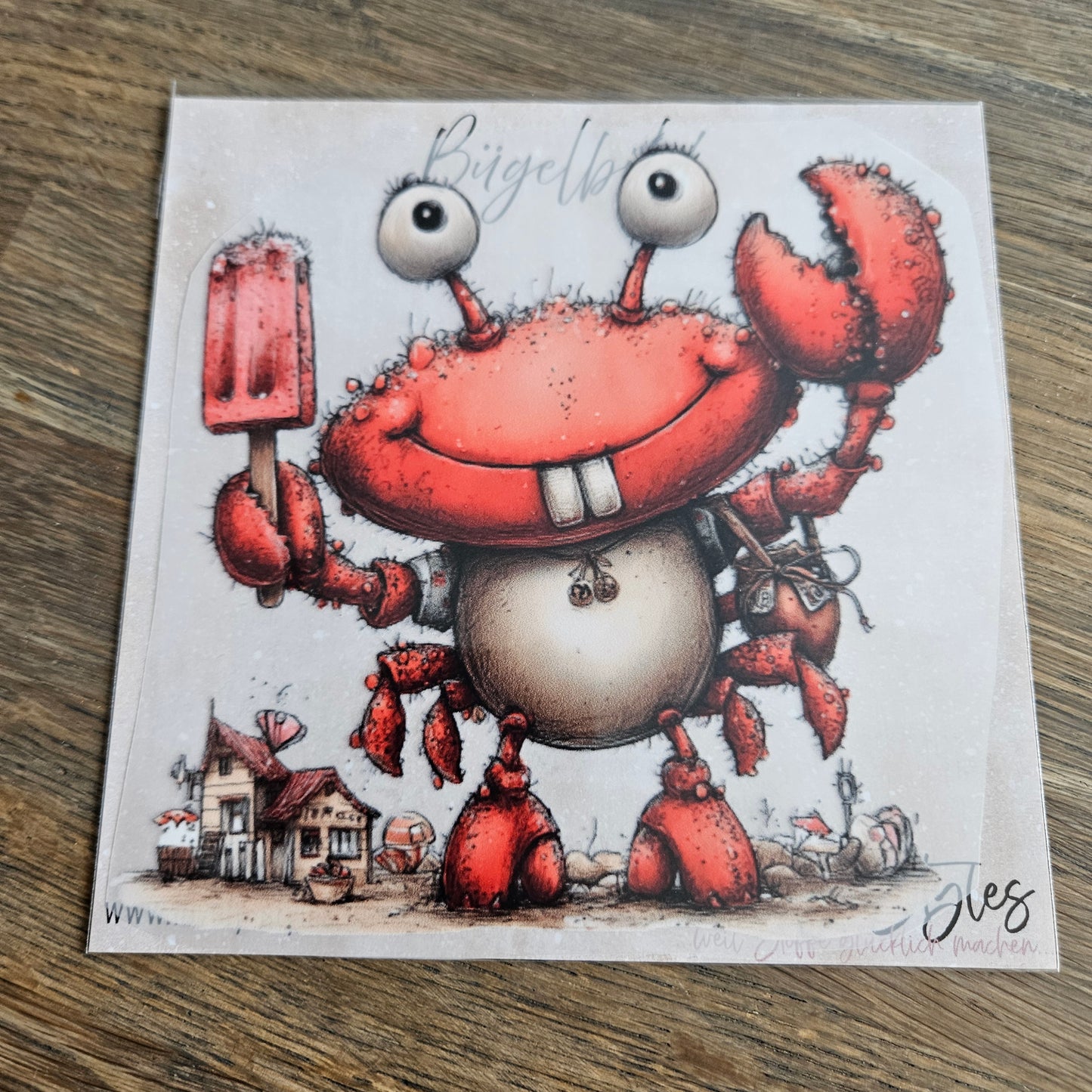Bügelbild - Krabbe mit Eis ca. 15cm