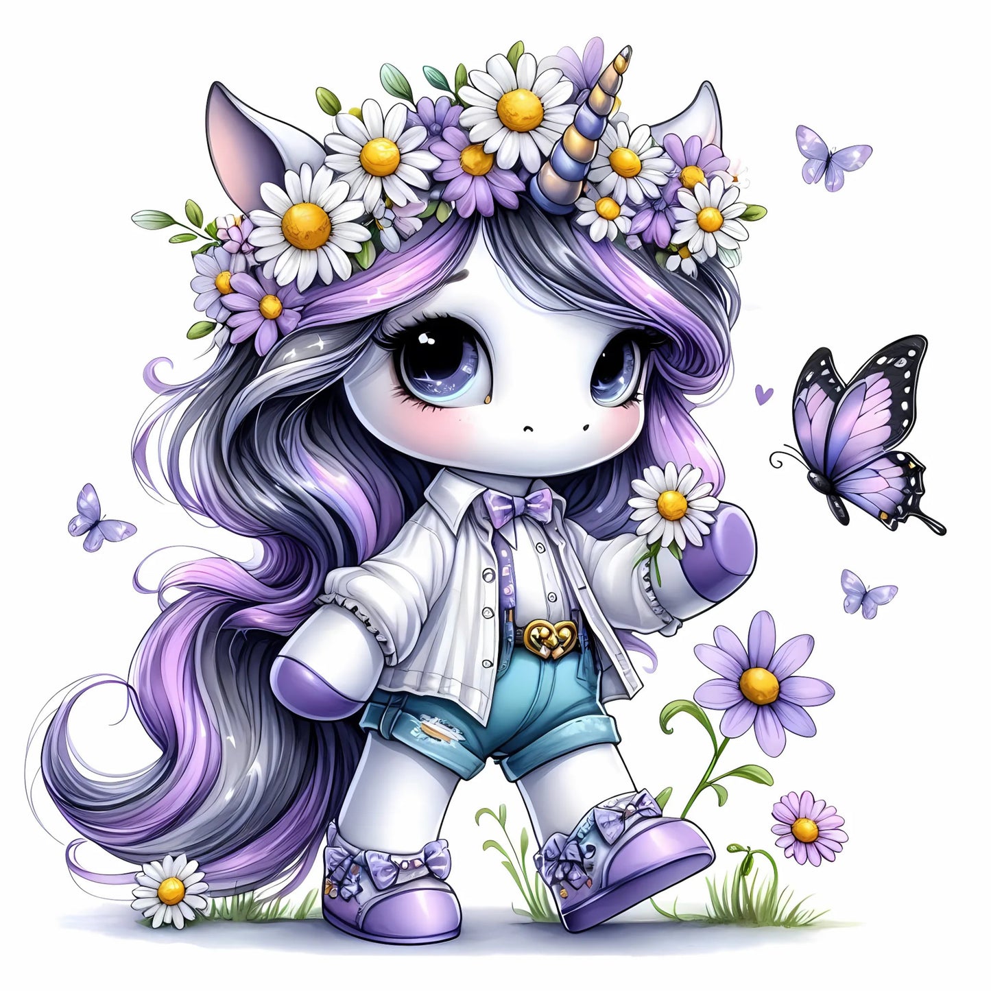 Auktion - Bügelbild - Einhorn Schmetterling 18 - 15cm