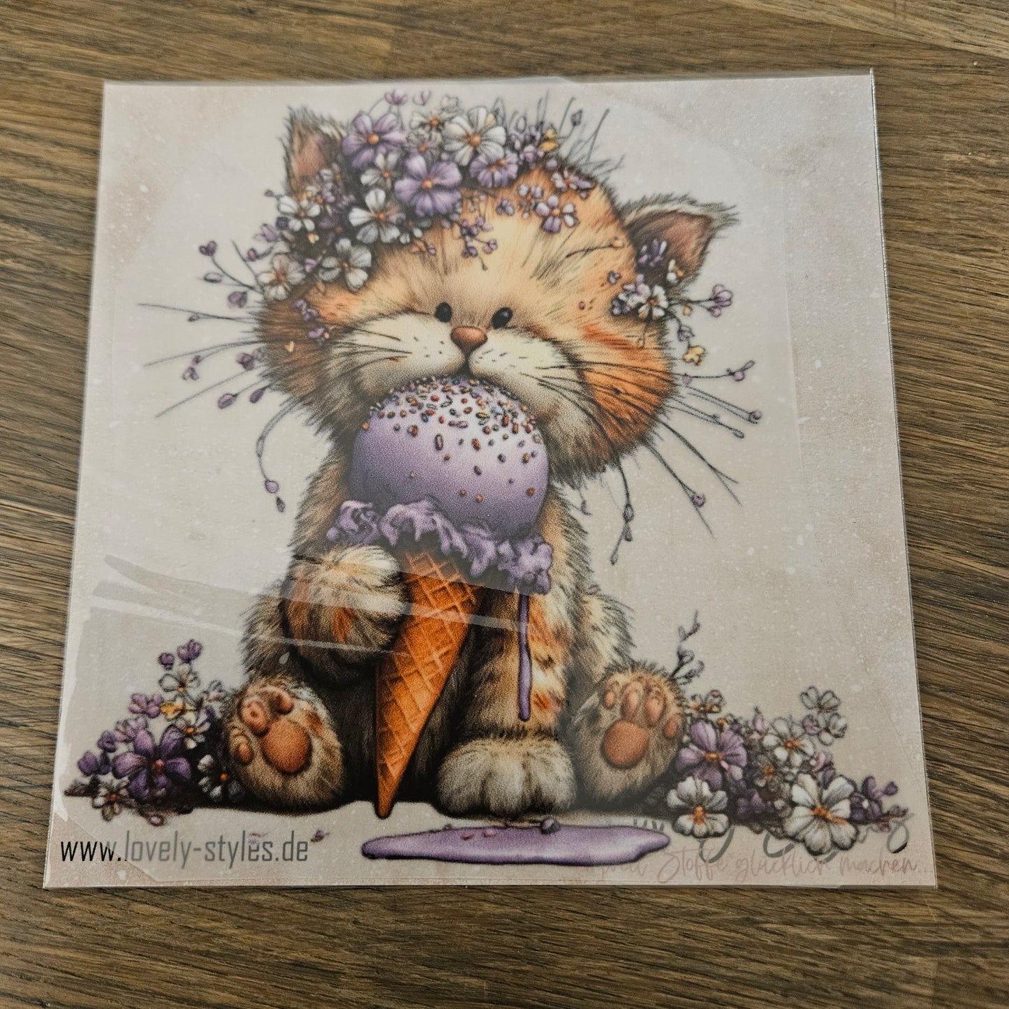 Bügelbild - Lila Katze mit Eis ca. 15cm