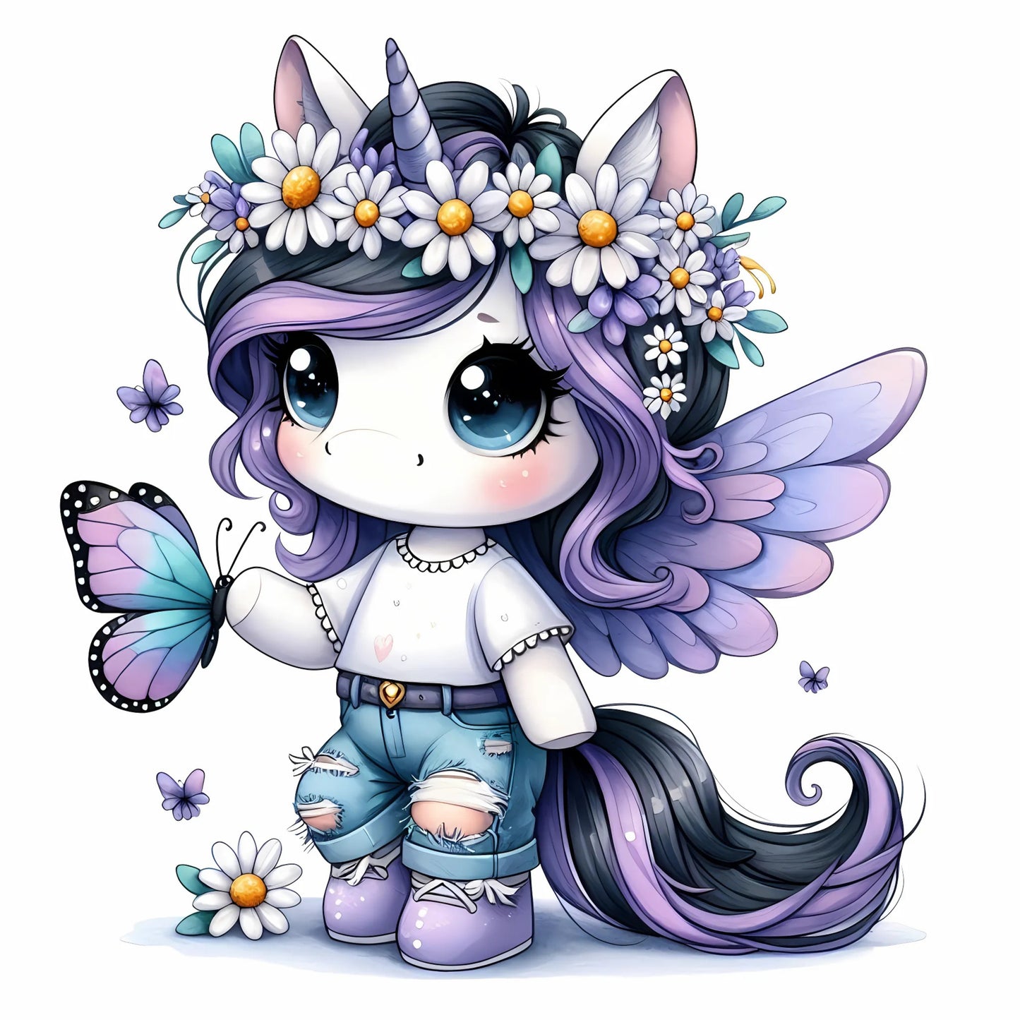 Auktion - Bügelbild - Einhorn Schmetterling 20 - 15cm