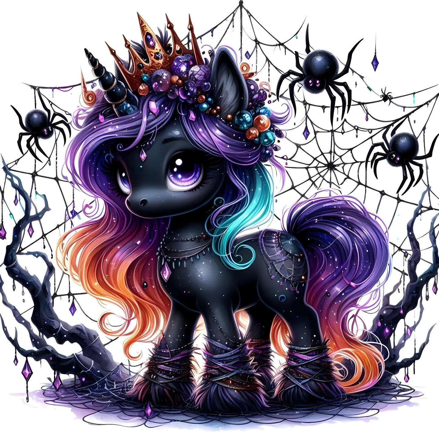 Auktion - Bügelbild - Halloween Einhorn Schwarz 6 - 15cm