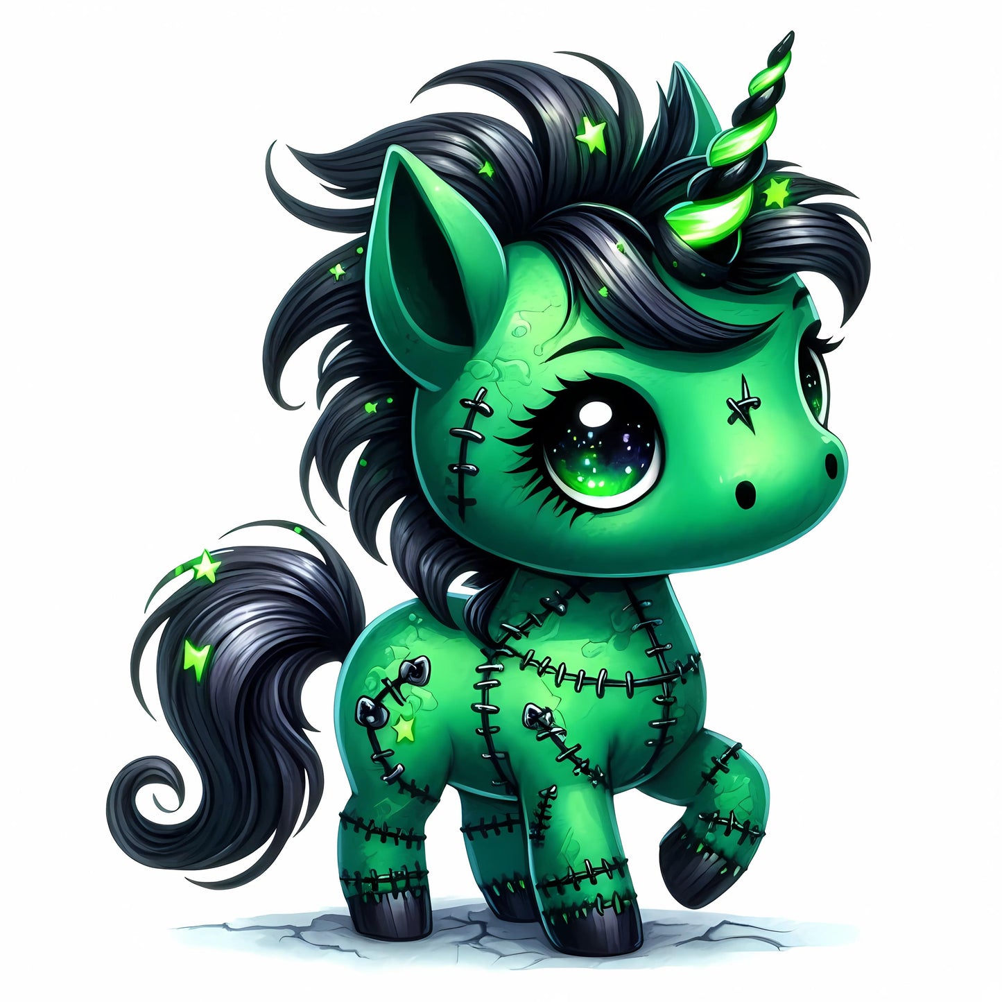 Auktion - Bügelbild - Frankenstein Einhorn 3 - 20cm