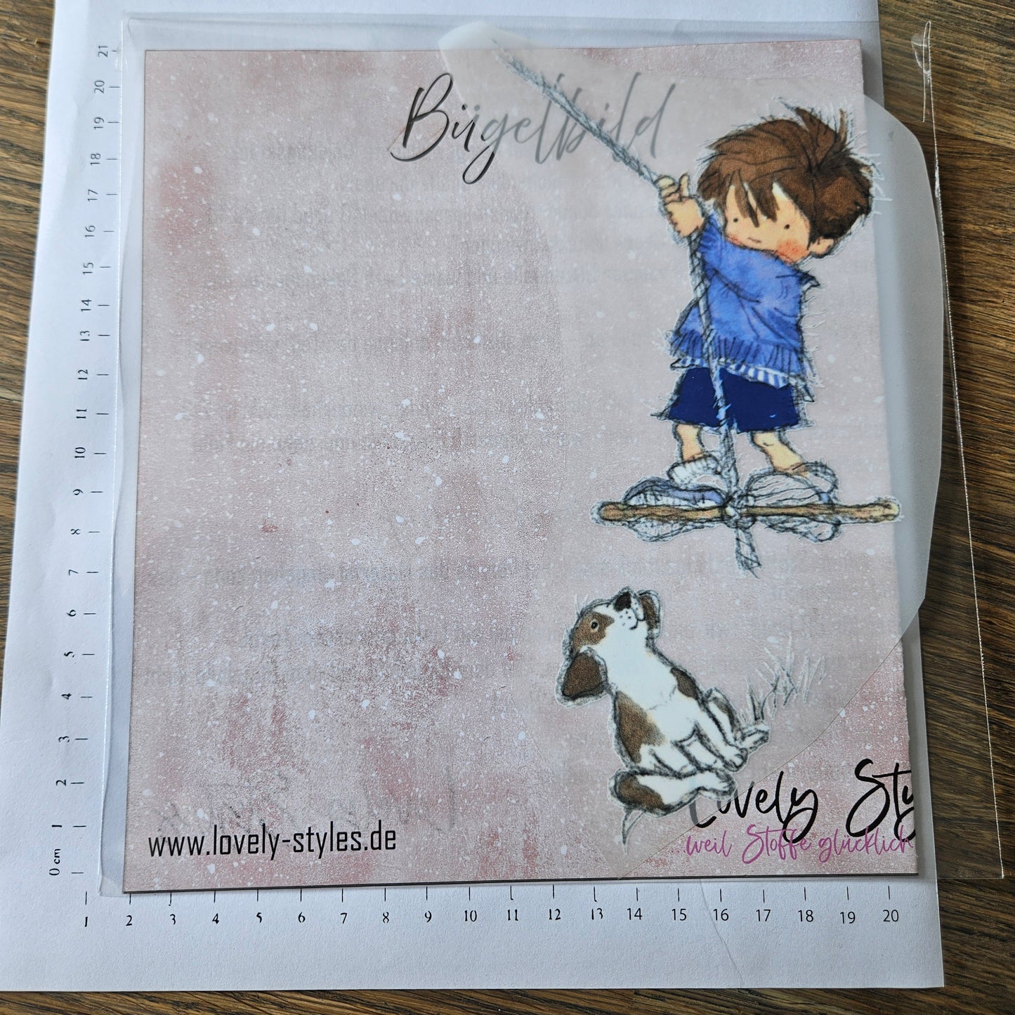 Bügelbild - Junge mit Hund ca. 20cm