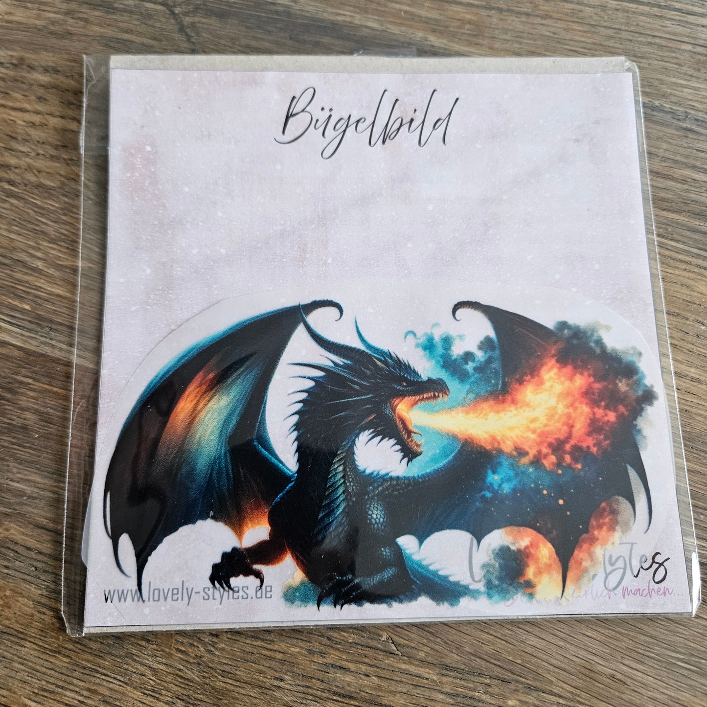 Bügelbild - Feuerdrache Schwarz ca. 15cm