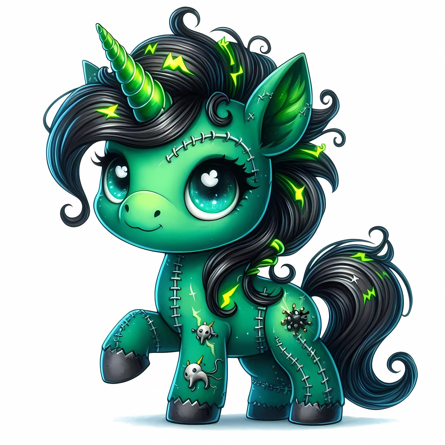 Auktion - Bügelbild - Frankenstein Einhorn 6 - 20cm