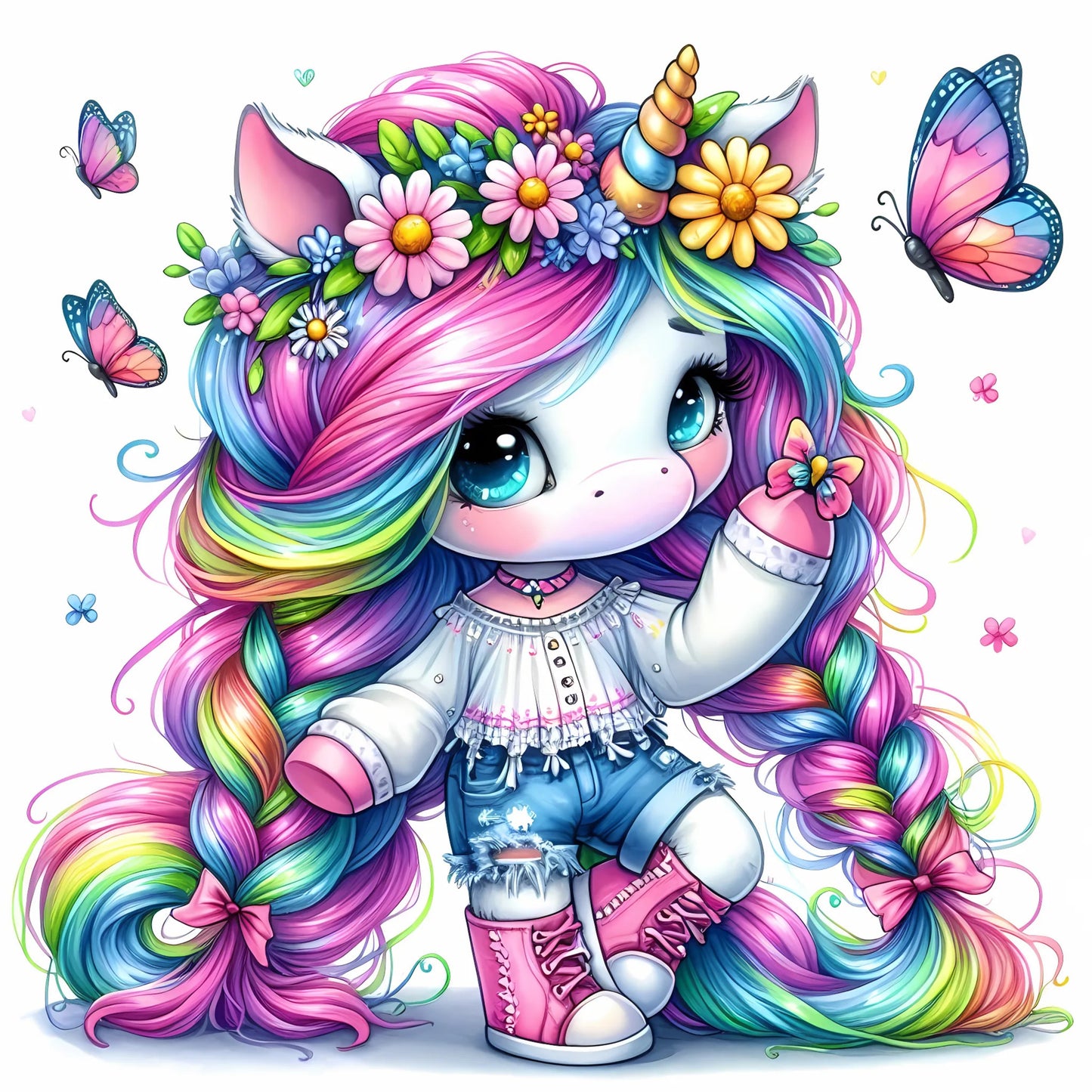 Auktion - Bügelbild - Einhorn Schmetterling 31 - 15cm