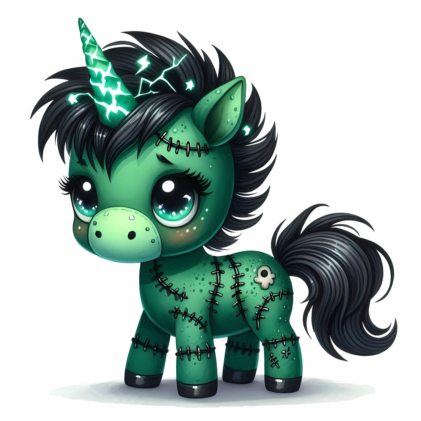 Auktion - Bügelbild - Frankenstein Einhorn 4 - 20cm