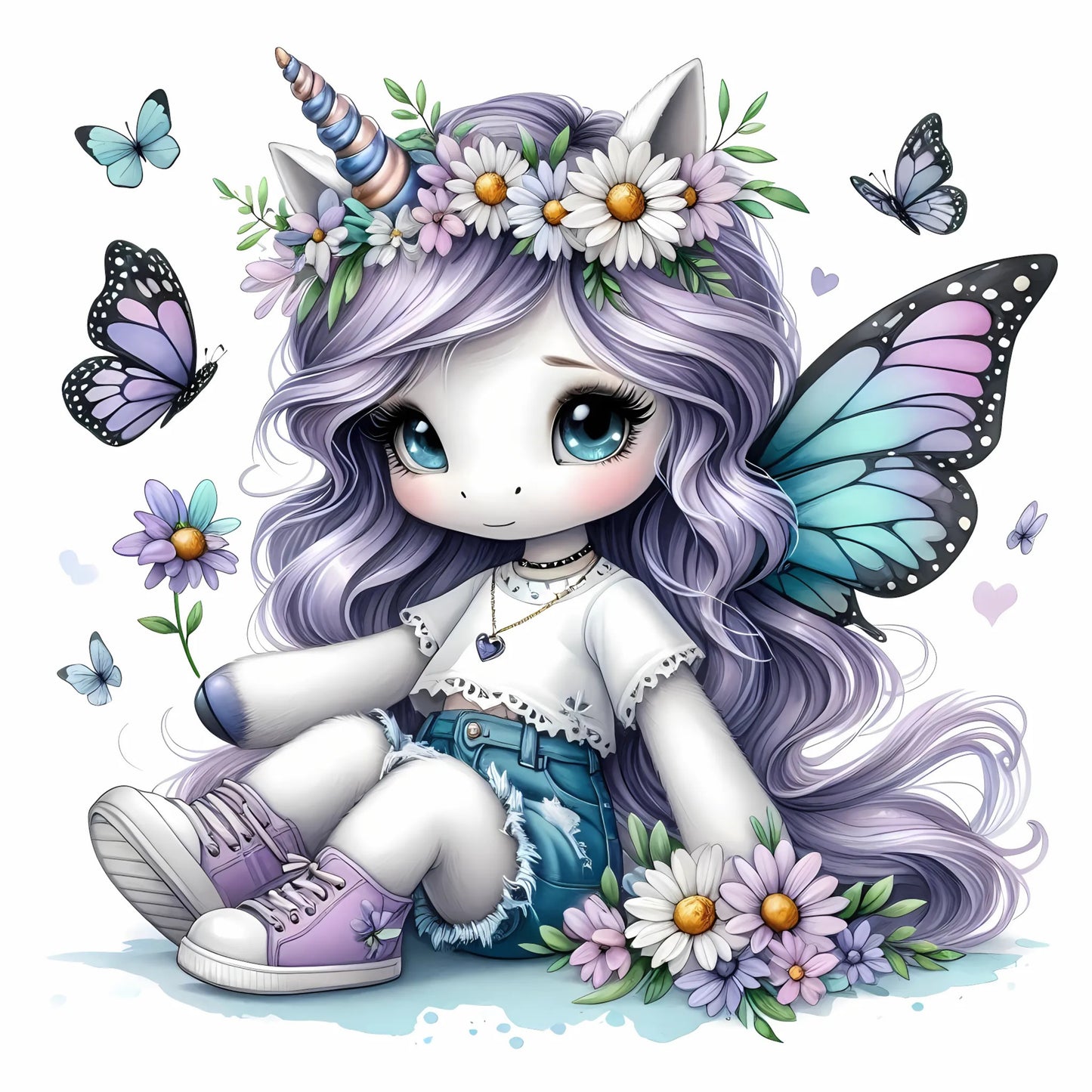 Auktion - Bügelbild - Einhorn Schmetterling 22 - 15cm