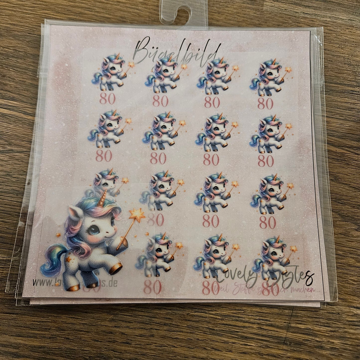 Bügelbild - 16 Größenlabel Einhorn 80