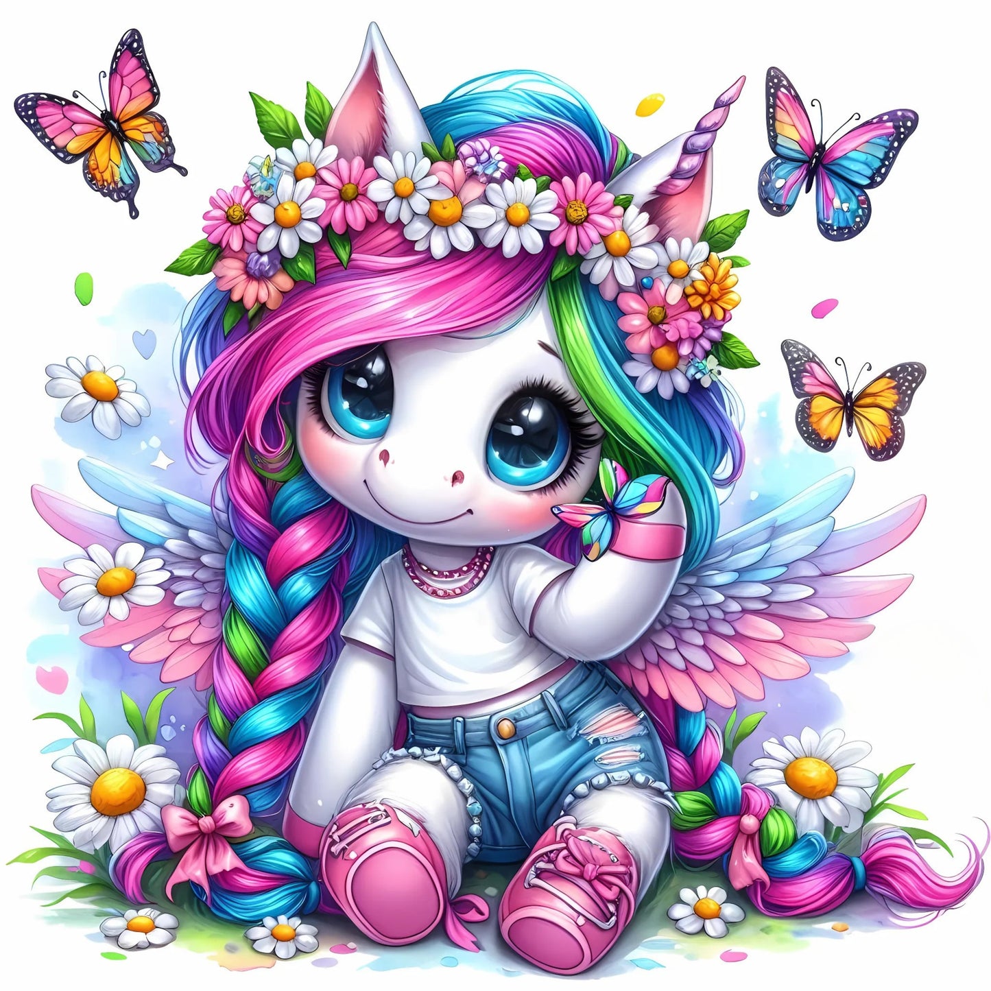 Auktion - Bügelbild - Einhorn Schmetterling 30 - 15cm