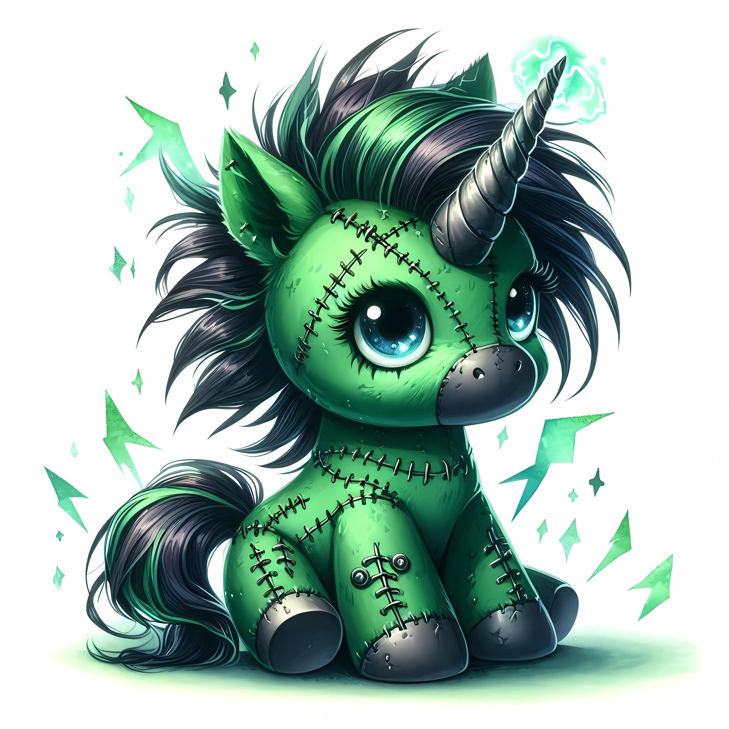 Auktion - Bügelbild - Frankenstein Einhorn 7 - 20cm