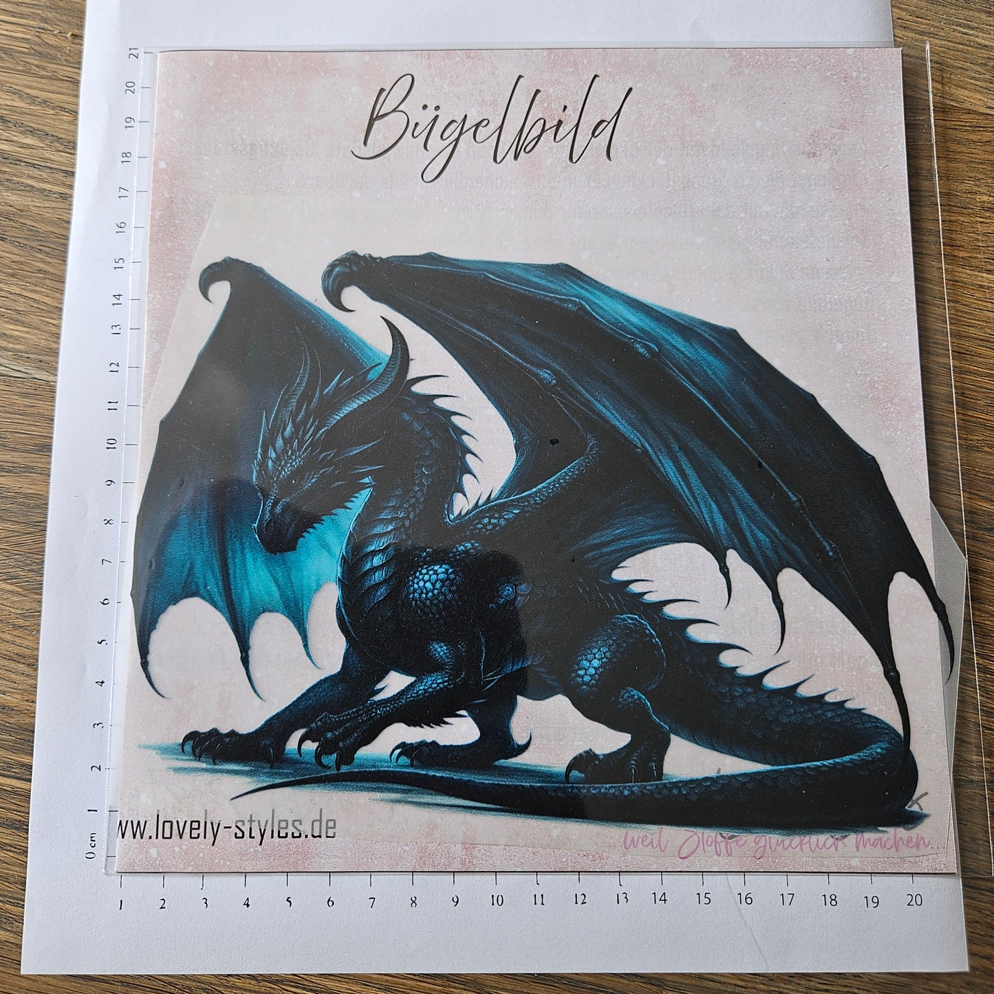 Bügelbild - Drache Schwarz ca. 20cm