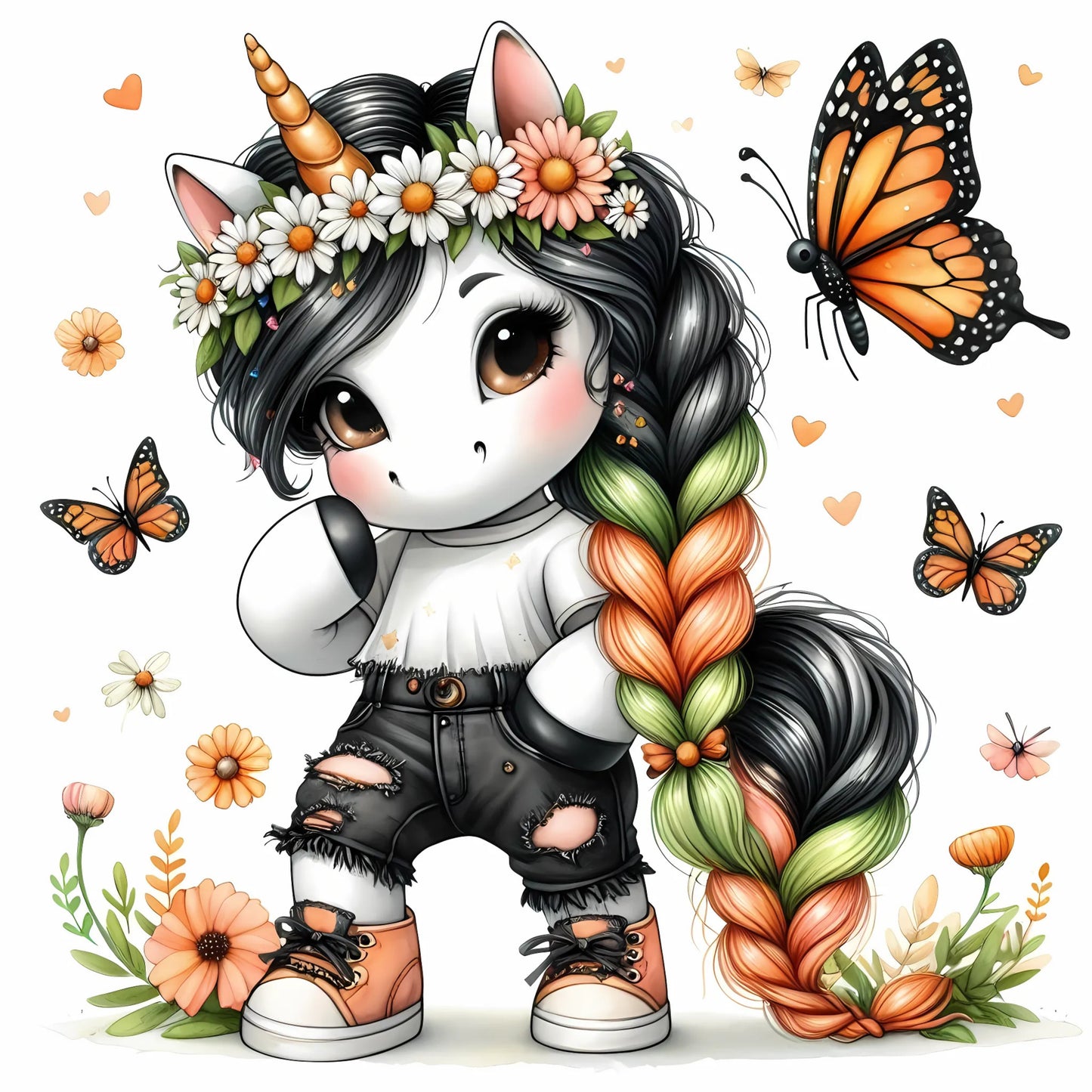 Auktion - Bügelbild - Einhorn Schmetterling 11 - 15cm