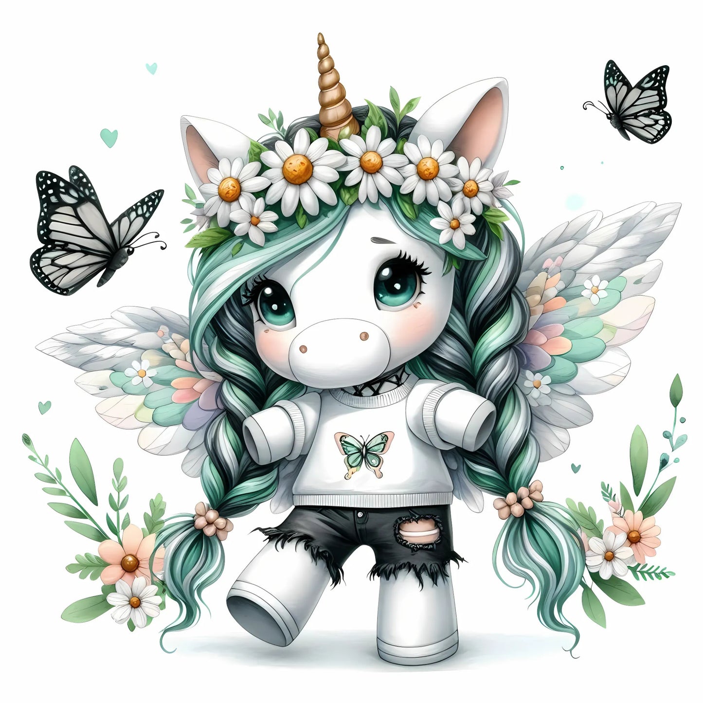 Auktion - Bügelbild - Einhorn Schmetterling 38 - 15cm