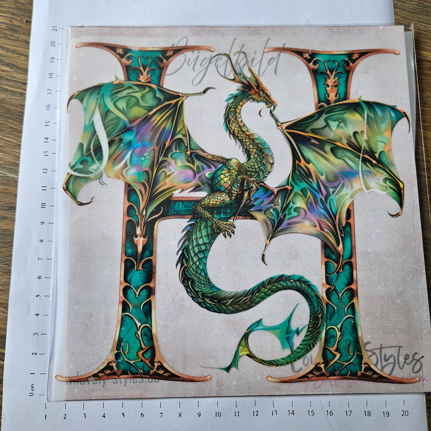 Bügelbild - Buchstabe Drache "H" ca. 20cm