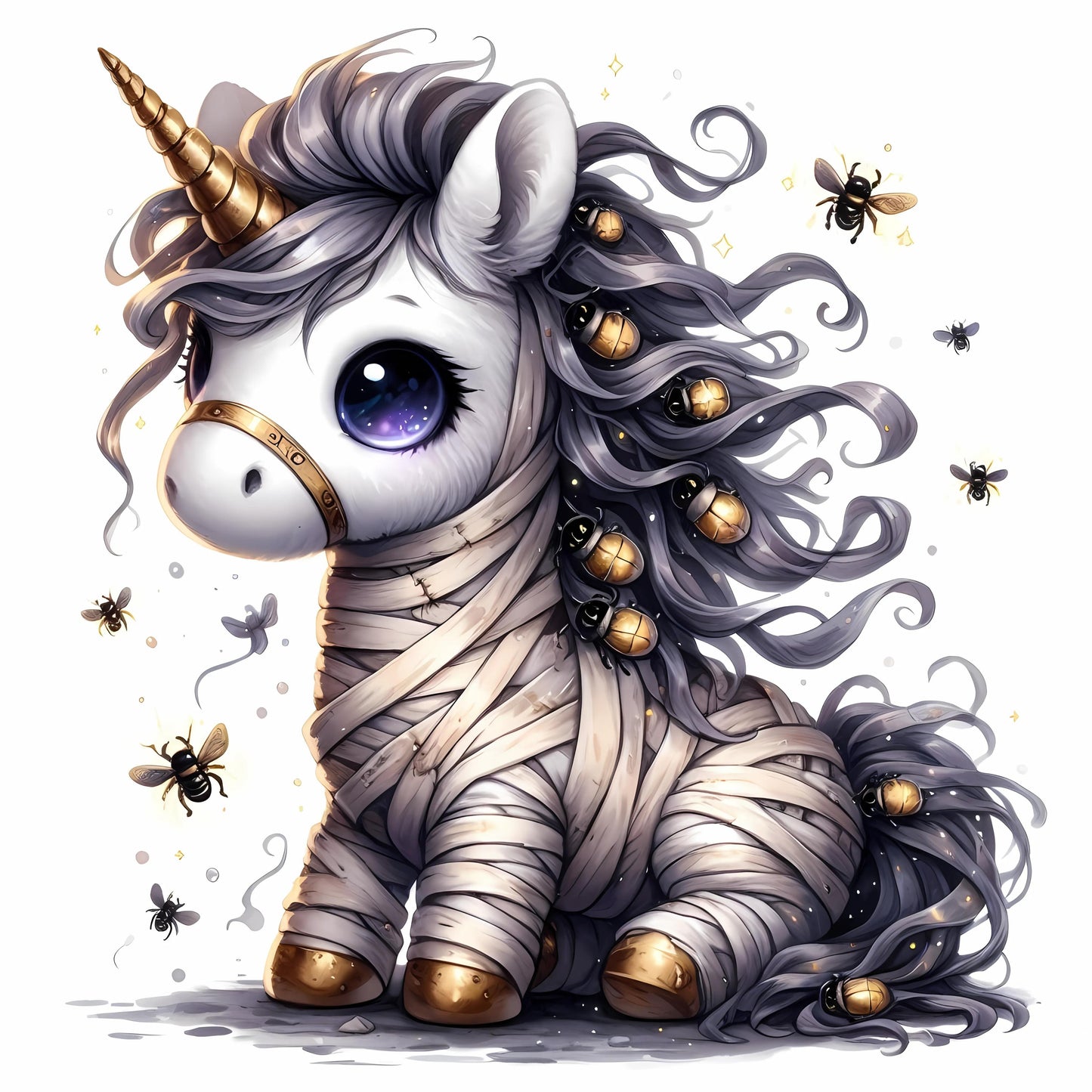 Auktion - Bügelbild - Halloween Einhorn Mumie 2 - 15cm