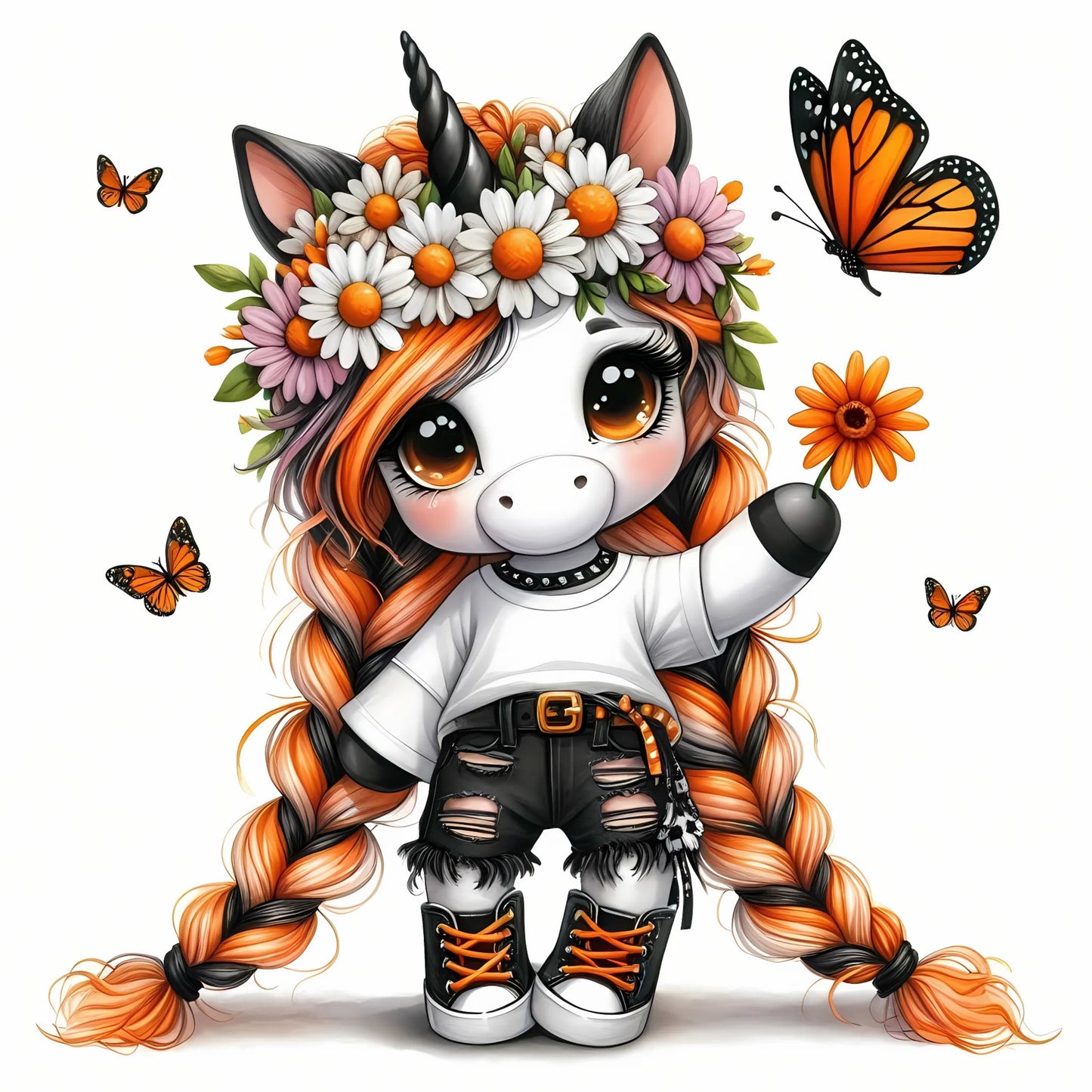 Auktion - Bügelbild - Einhorn Schmetterling 15 - 15cm