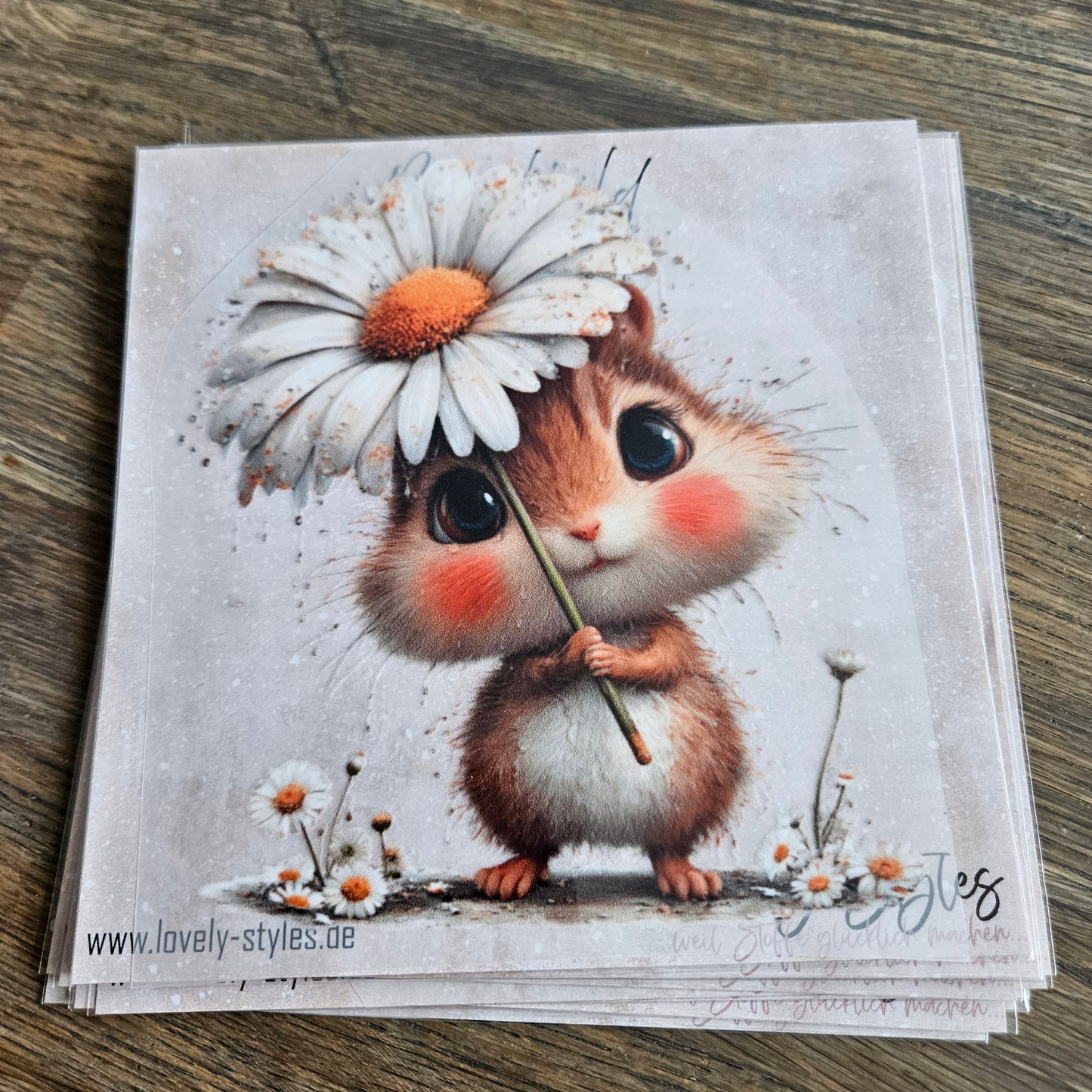 Bügelbild - Maus mit Blume ca. 15cm