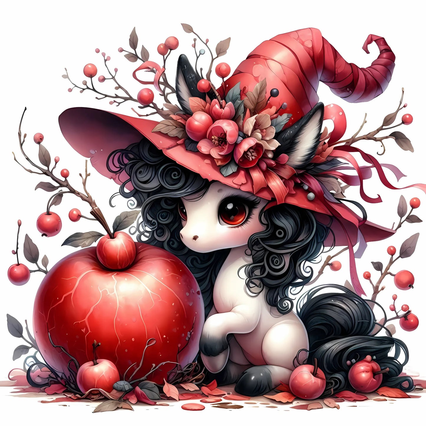 Auktion - Bügelbild - Halloween Einhorn Rot 6 - 15cm