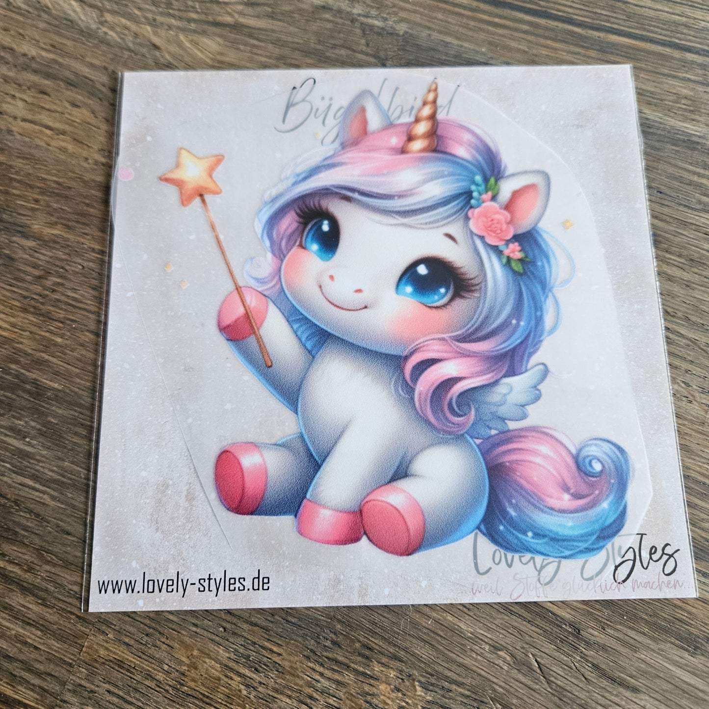 Bügelbild - Einhorn Zauberstab ca. 15cm