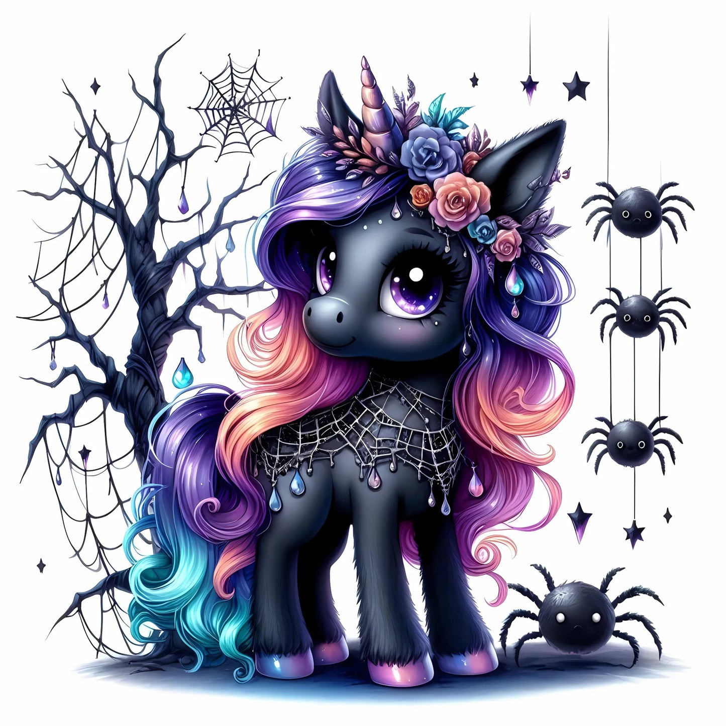 Auktion - Bügelbild - Halloween Einhorn Schwarz 3 - 15cm