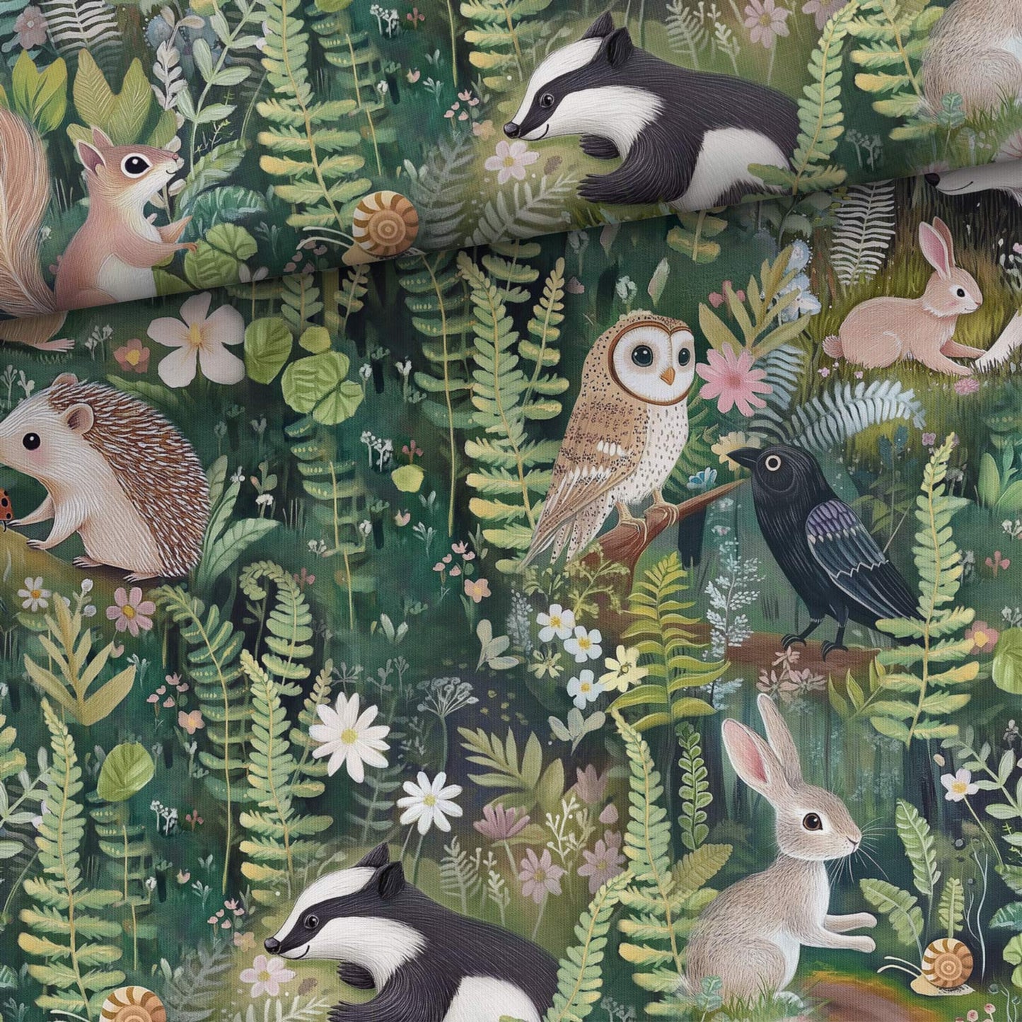 Sommersweat - Waldtiere Bilderbuch Grün Allover