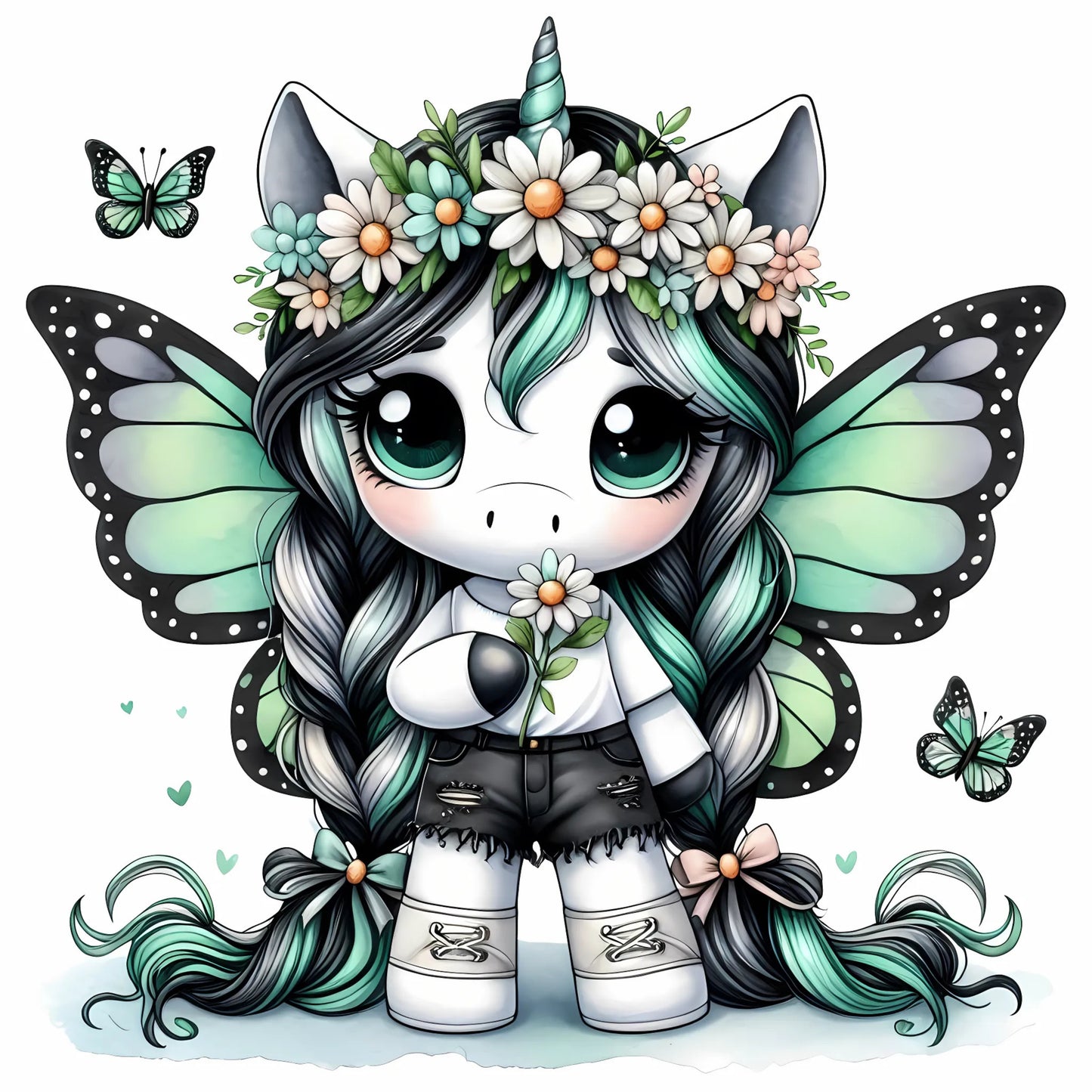 Auktion - Bügelbild - Einhorn Schmetterling 39 - 15cm