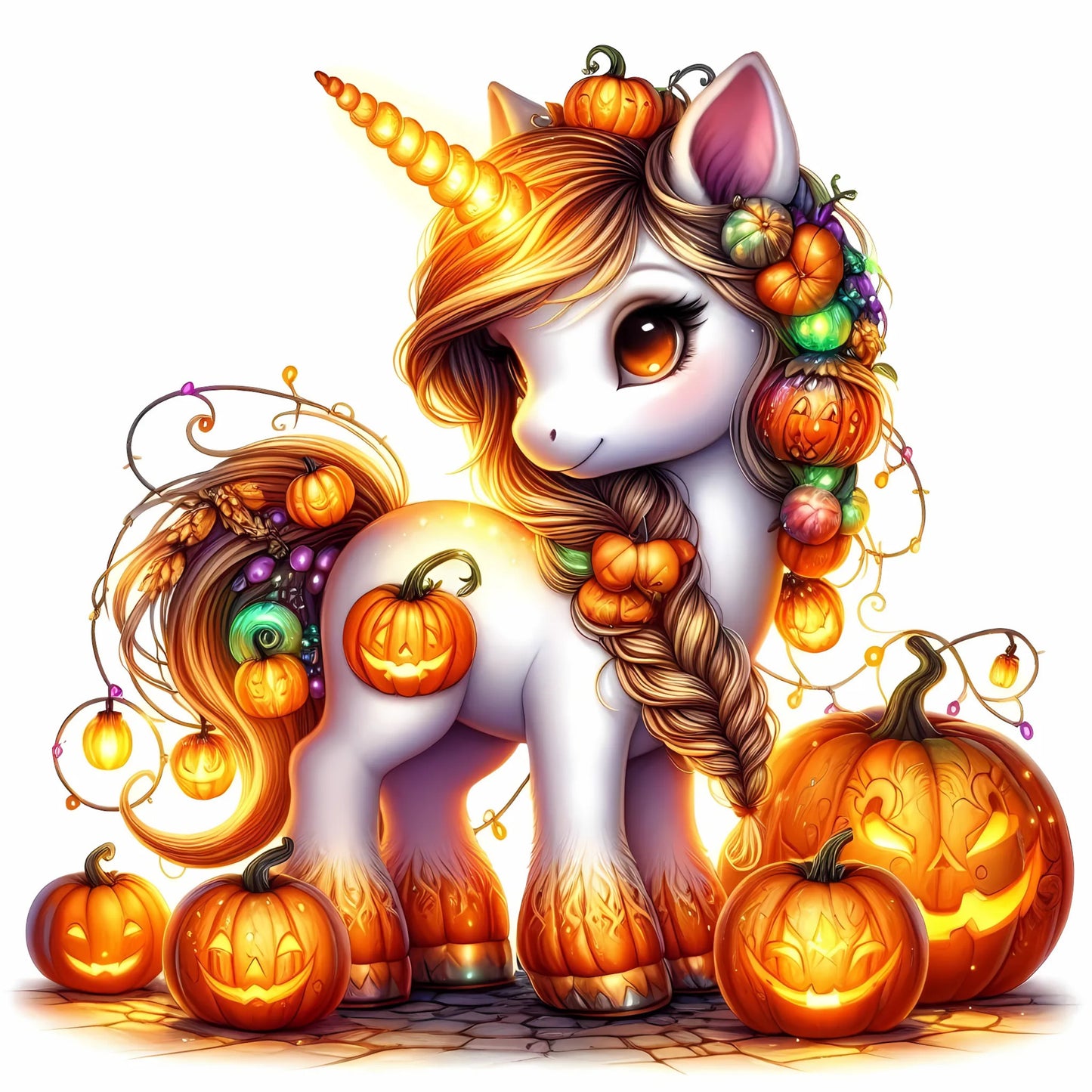 Auktion - Bügelbild - Einhorn Kürbis 4 - 15cm