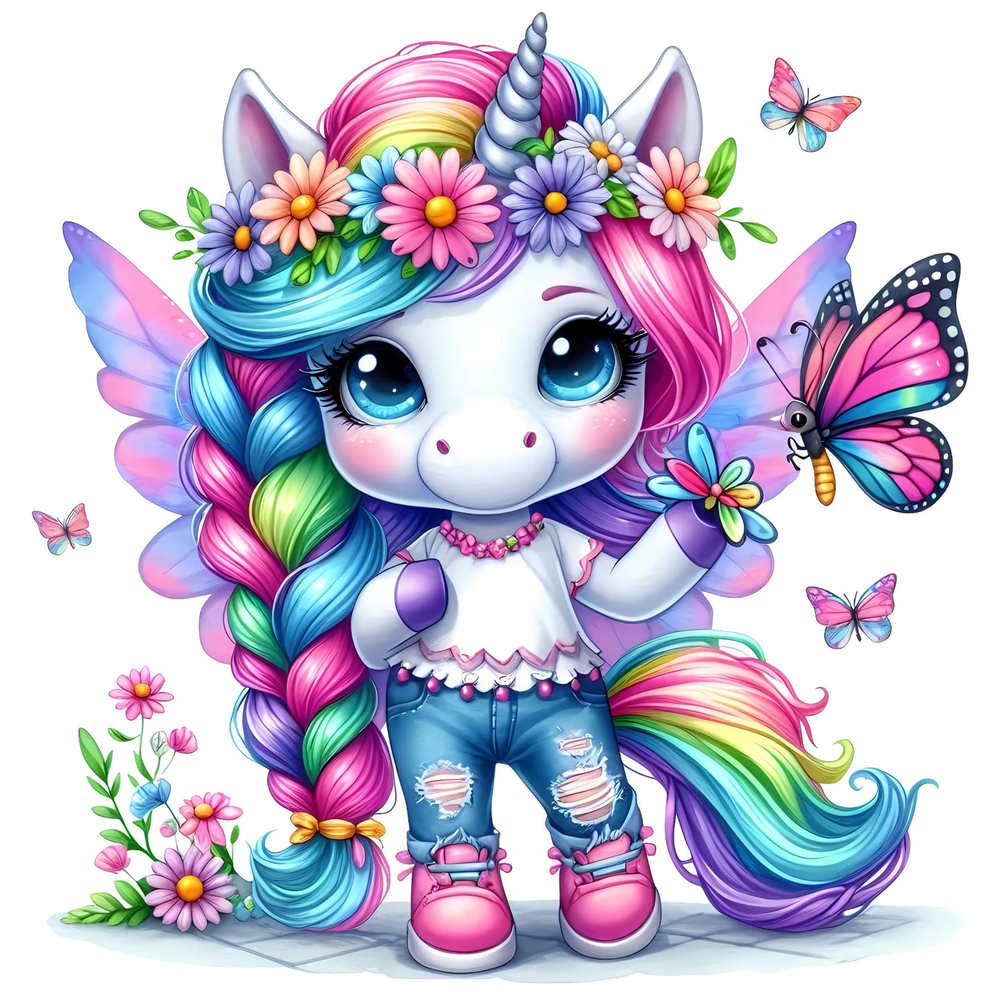 Auktion - Bügelbild - Einhorn Schmetterling 34 - 15cm