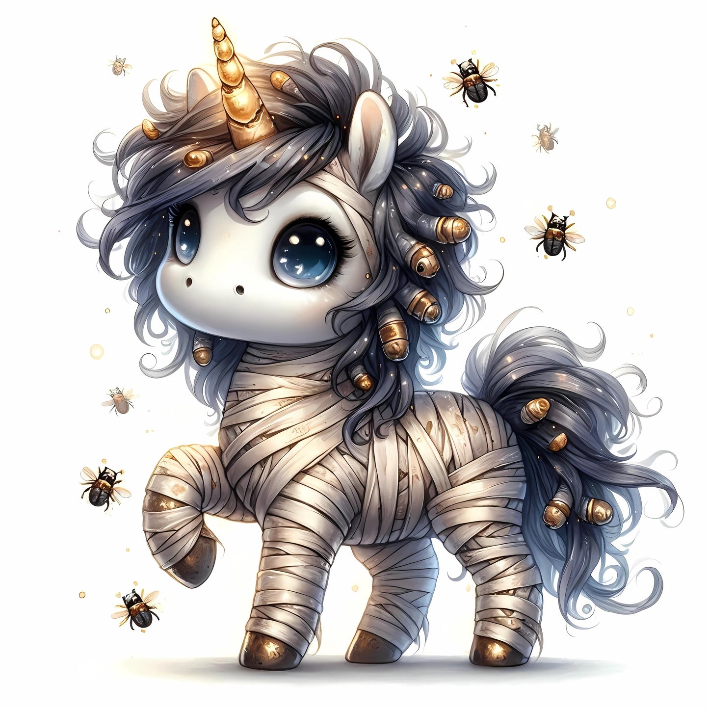 Auktion - Bügelbild - Halloween Einhorn Mumie 1 - 15cm