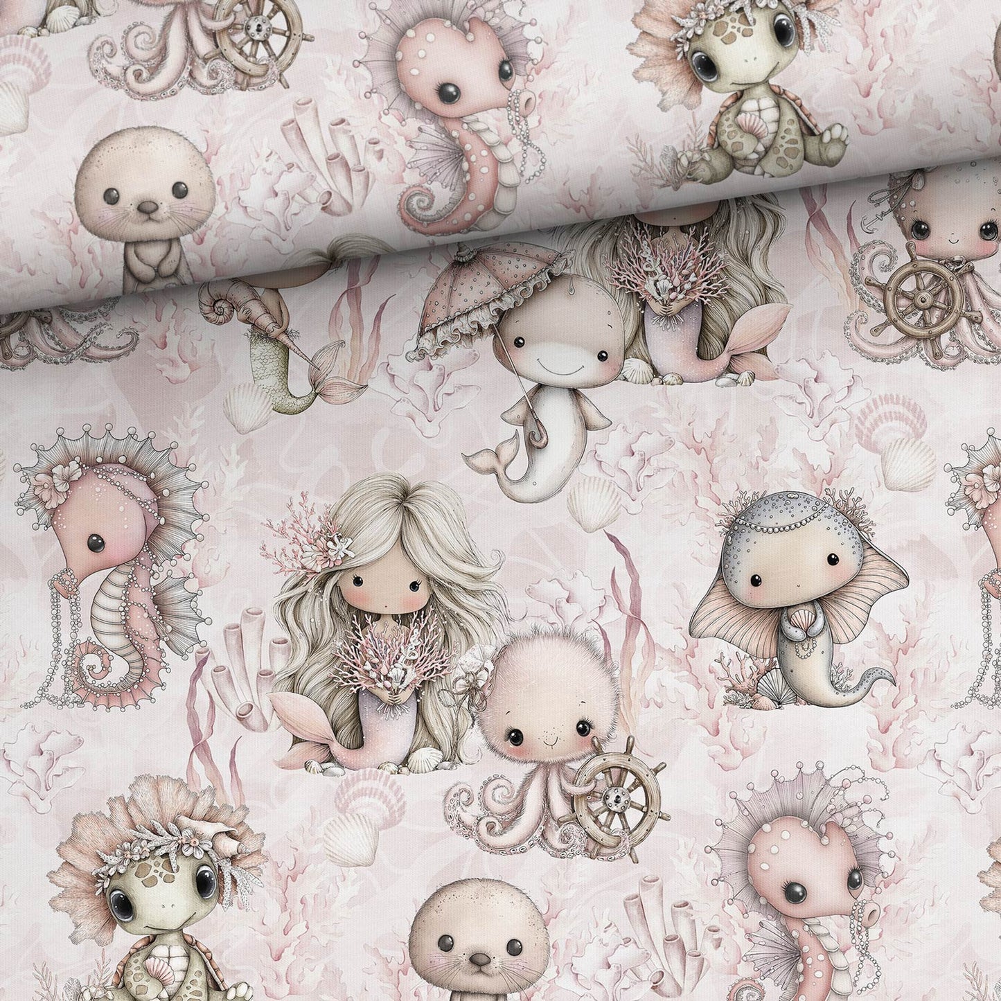 Jersey - Süße Meerestiere /Meerjungfrau Rosa