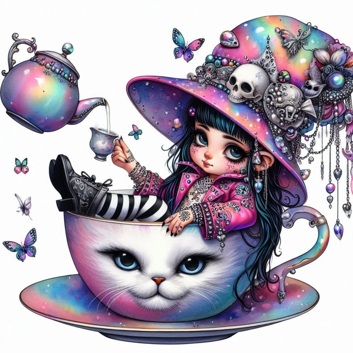 Auktion - Bügelbild - Gothic Mädchen Tasse - 20cm