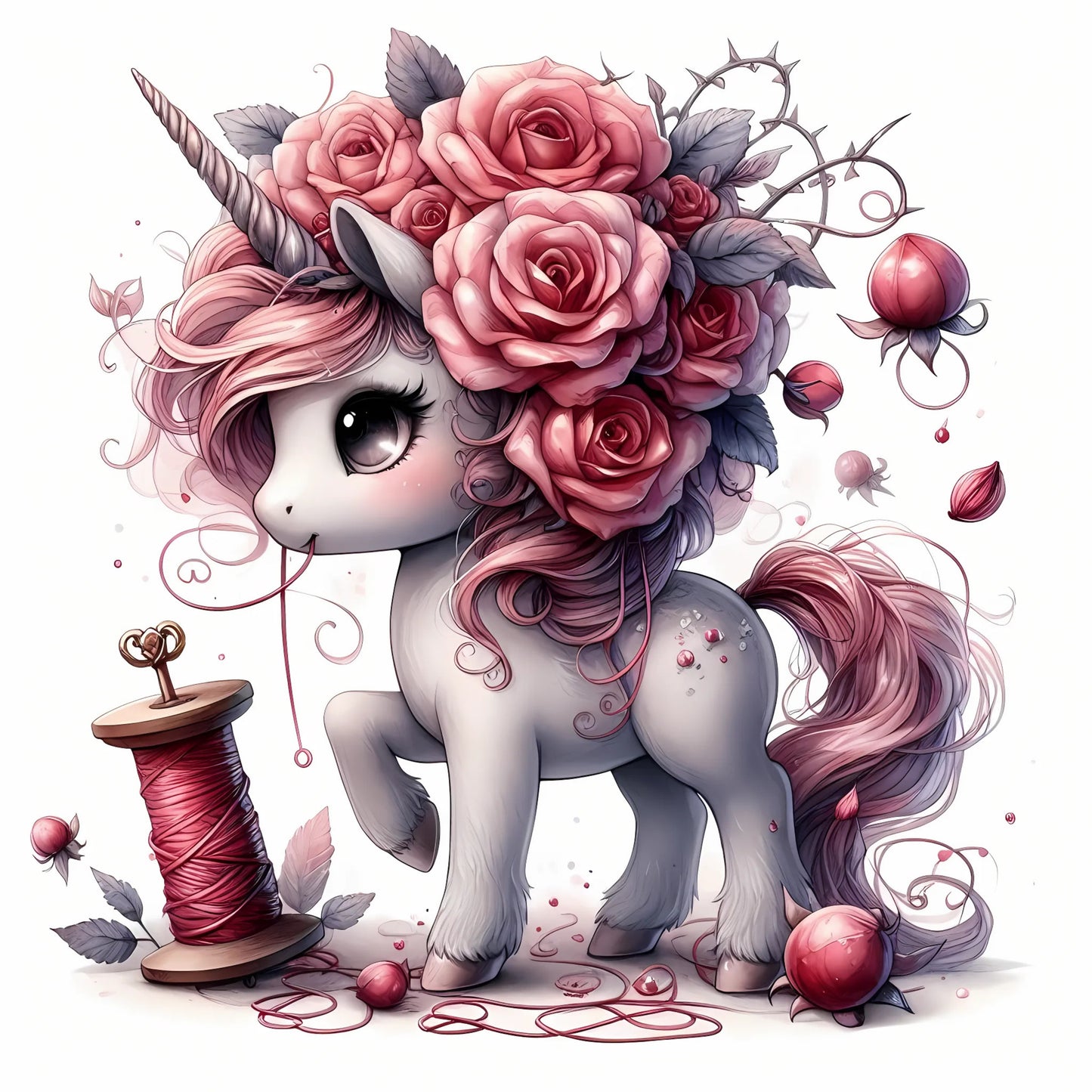 Auktion - Bügelbild - Nähendes Einhorn 3 - 20cm