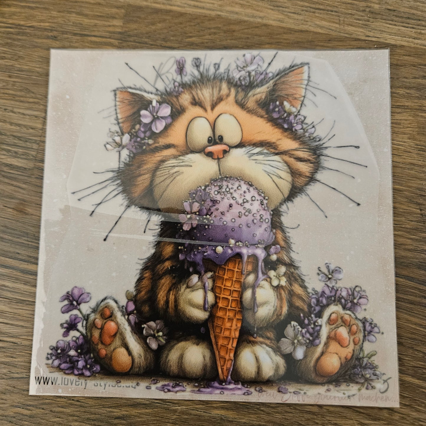 Bügelbild - Lila Katze mit Eis ca. 15cm