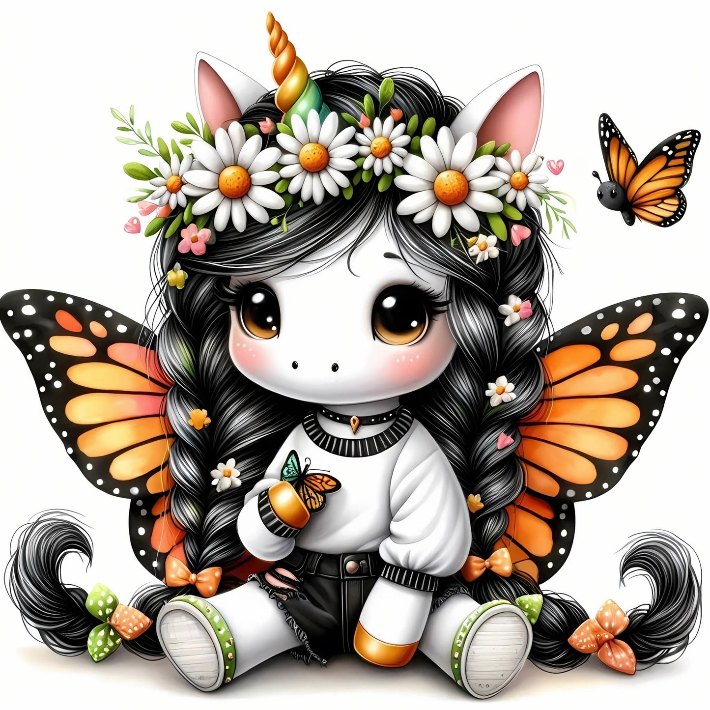 Auktion - Bügelbild - Einhorn Schmetterling 13 - 15cm