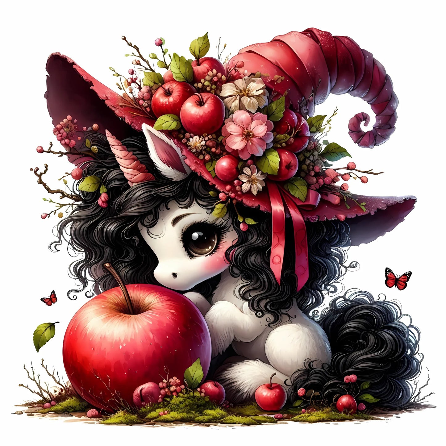 Auktion - Bügelbild - Halloween Einhorn Rot 7 - 15cm