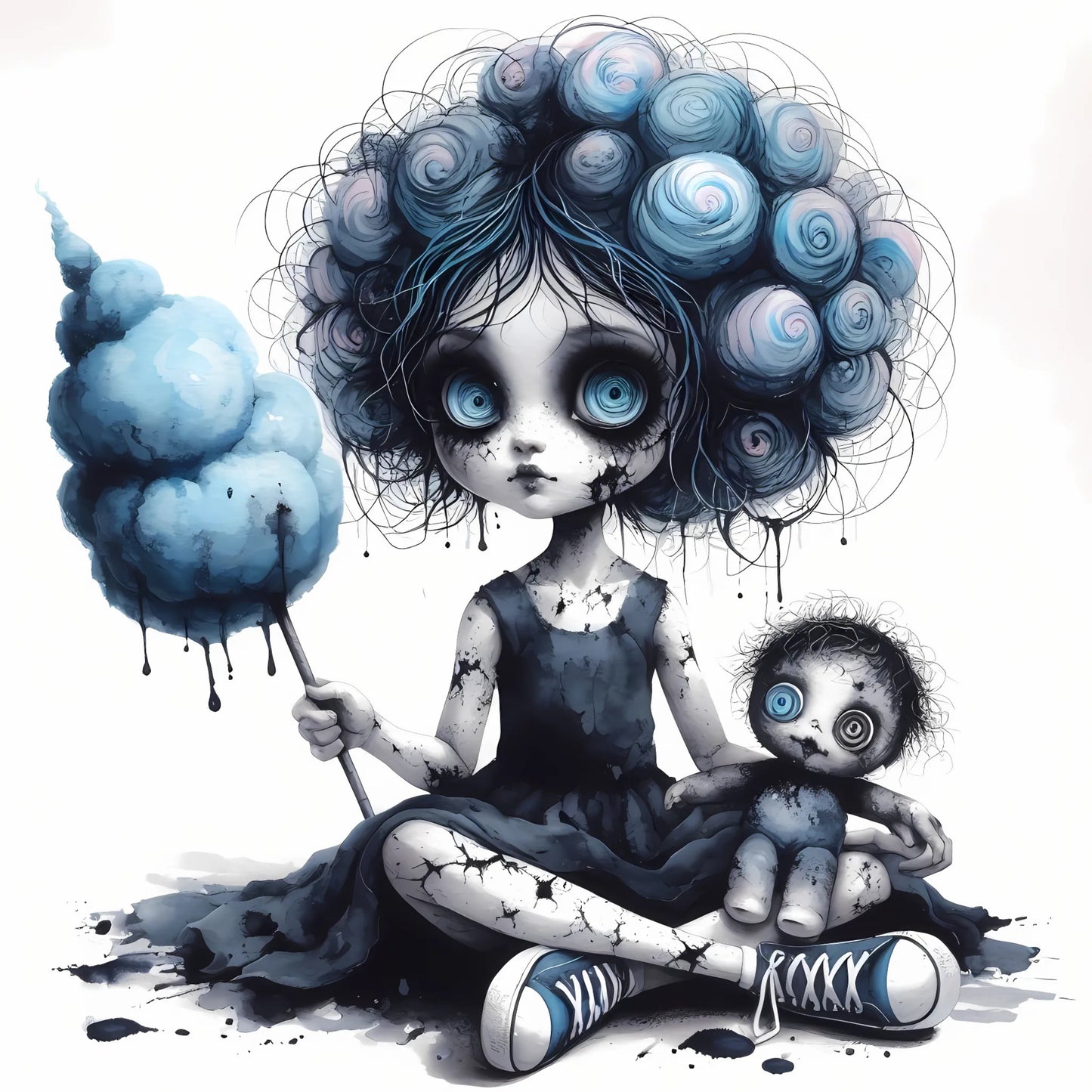 Auktion - Bügelbild - Zombie Mädchen Blau 5 - 20cm