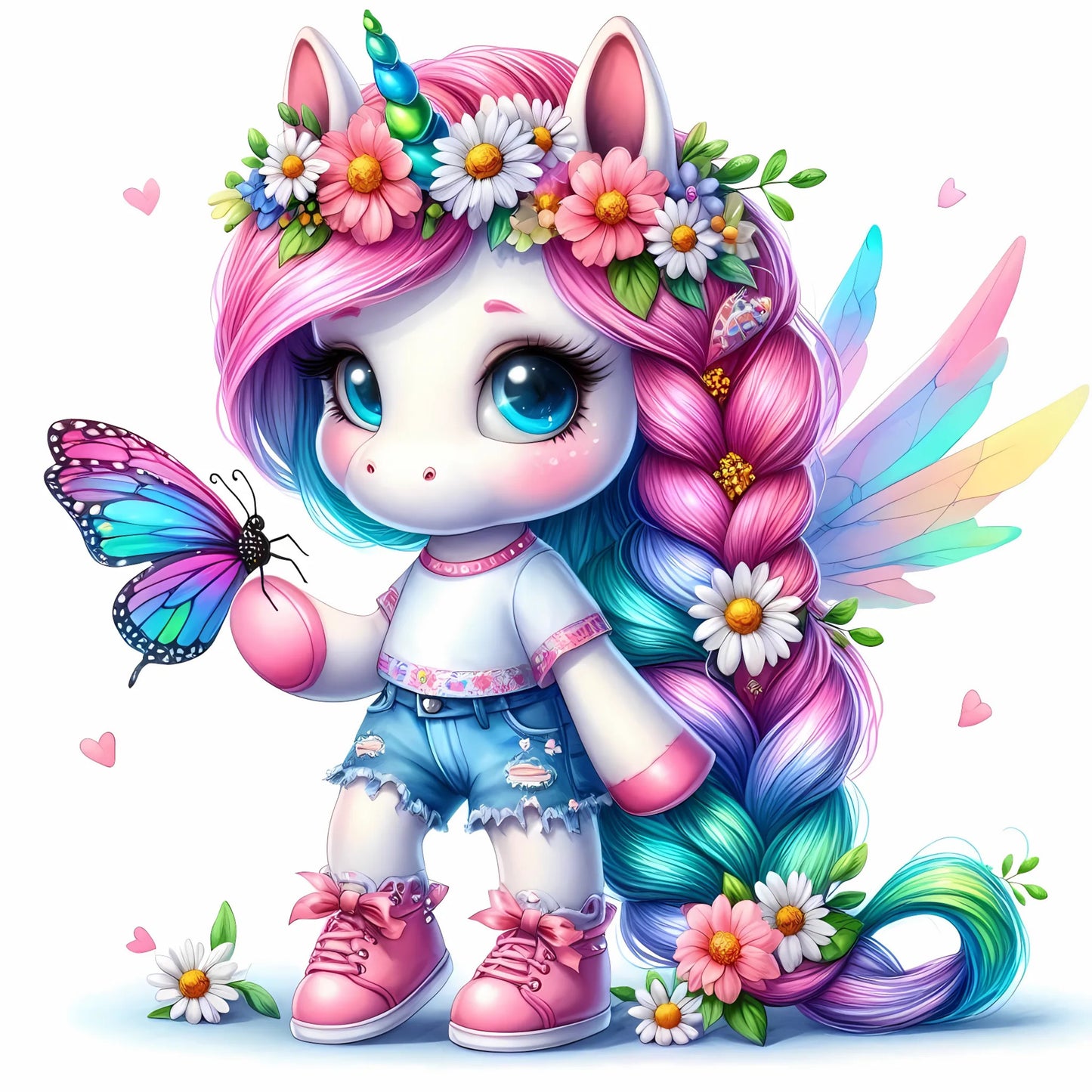 Auktion - Bügelbild - Einhorn Schmetterling 32 - 15cm