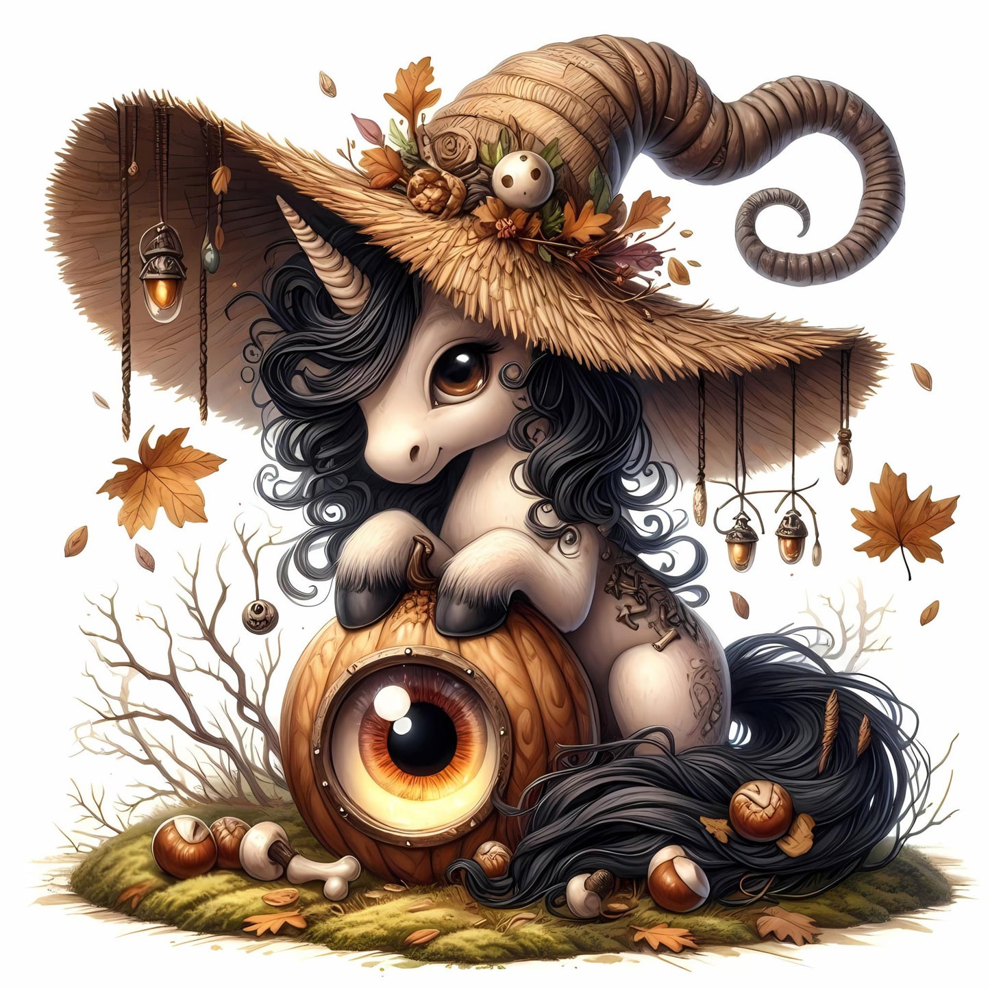 Auktion - Bügelbild - Halloween Einhorn 8 - 15cm