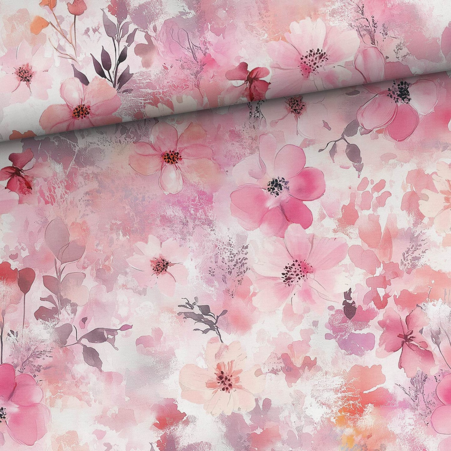 Jersey - Blumen Rosa Orange