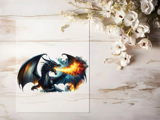 Auktion - Bügelbild - Black Dragon #1201 - 20cm