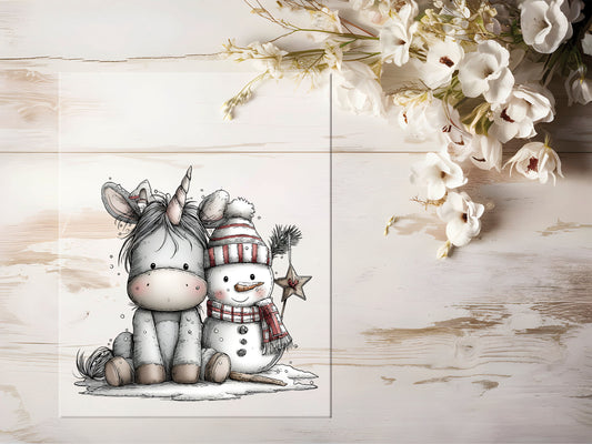 Bügelbild - Esel & Schneemann #2263