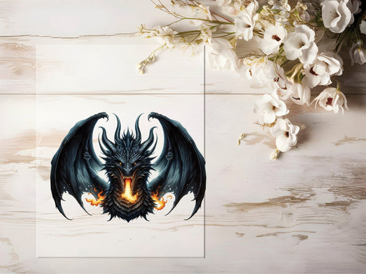 Auktion - Bügelbild - Black Dragon #1200 - 20cm