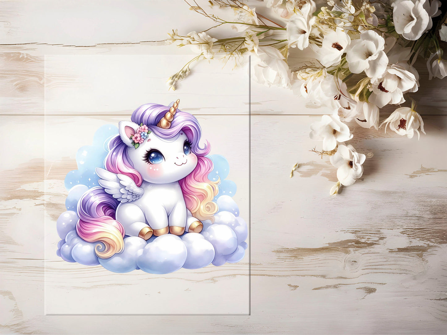 Auktion - Bügelbild - Einhorn Wolke #1302 - 15cm