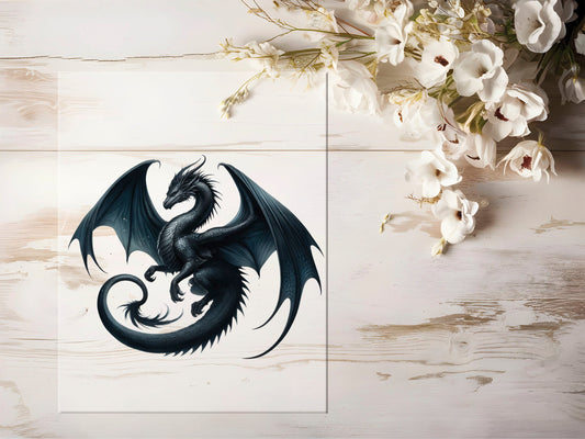 Auktion - Bügelbild - Black Dragon #1194 - 20cm